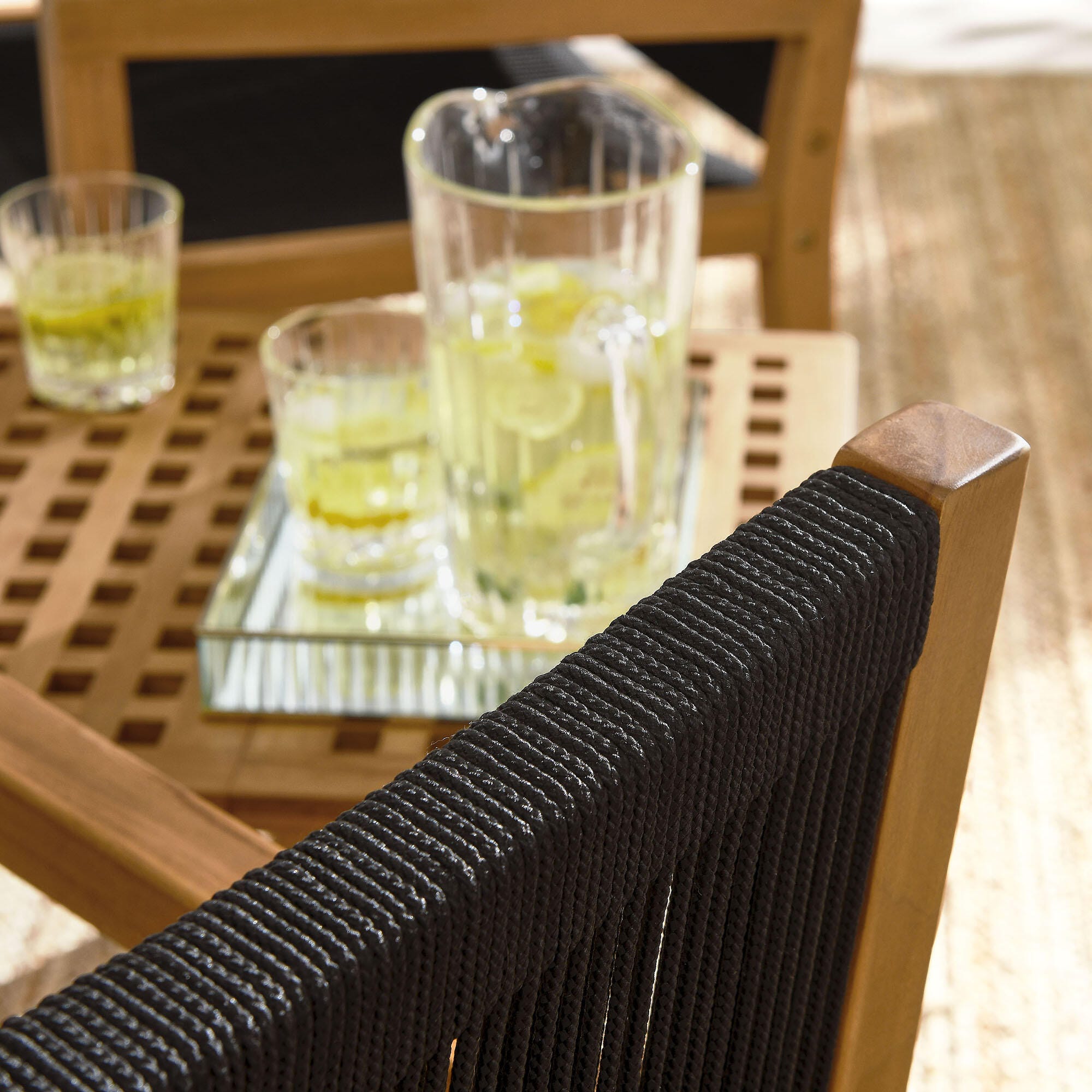 Modway Vienna Outdoor 2 Armchairs With Side Table, Natural/Black, large