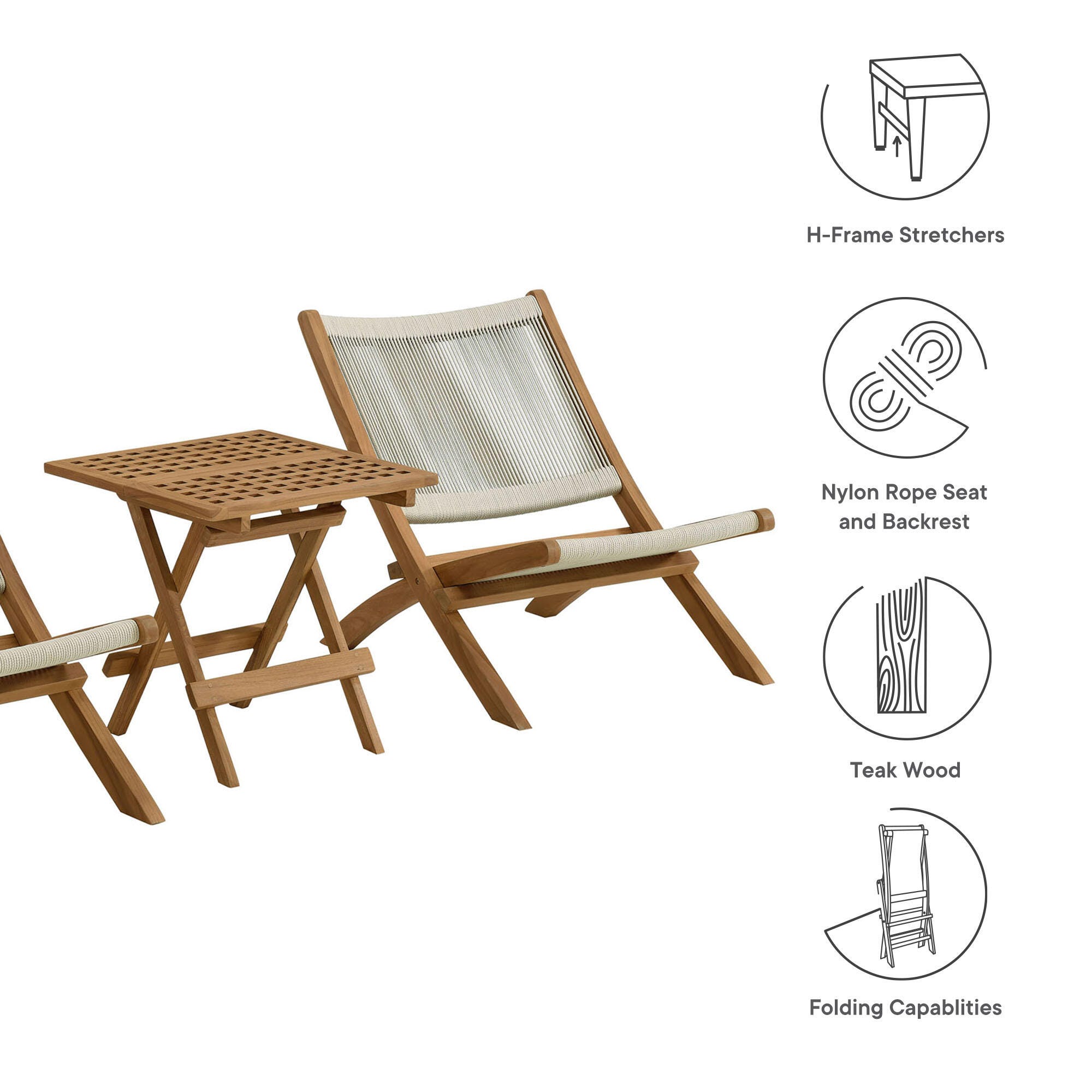 Modway Vienna Outdoor 2 Lounge Chairs And Side Table, Natural, large