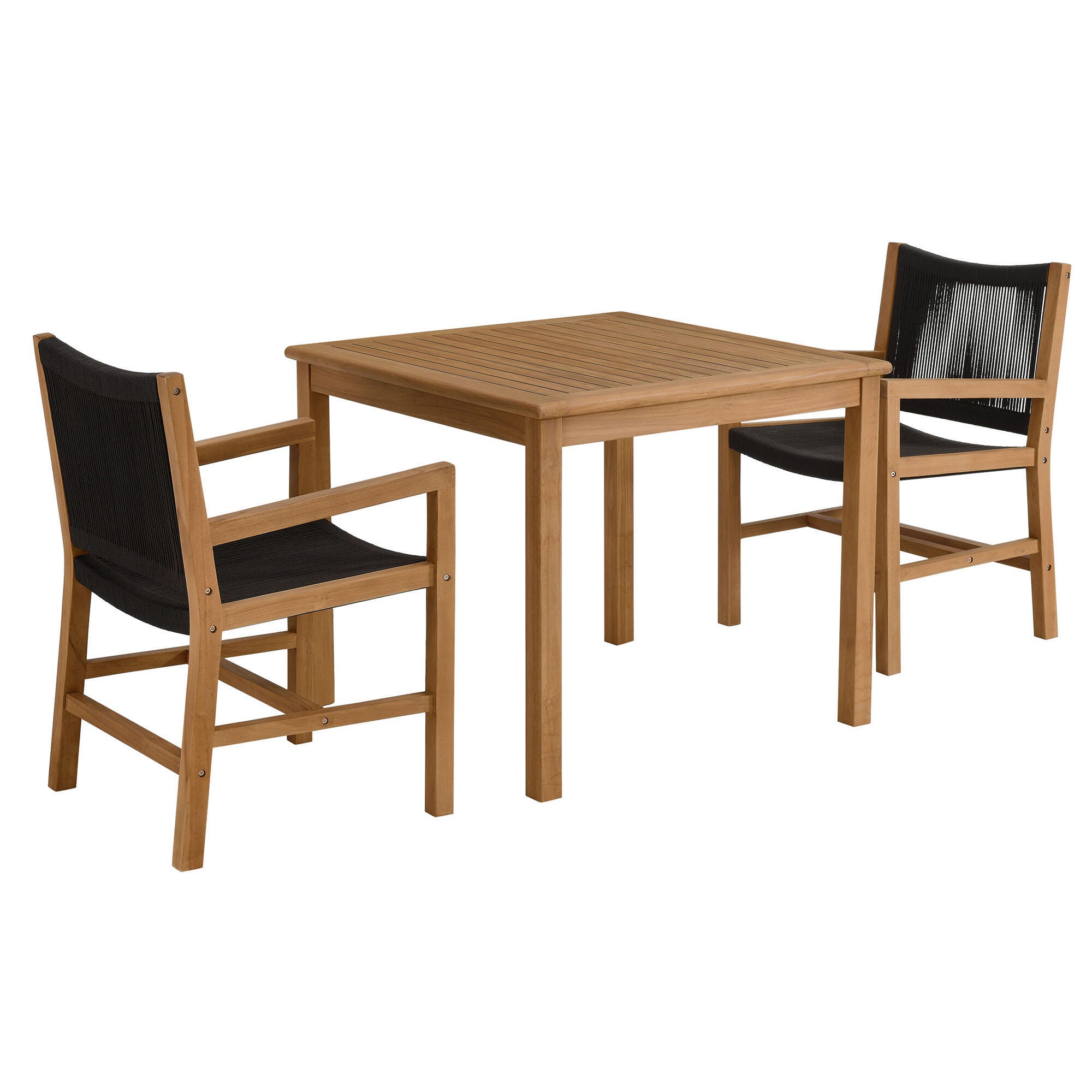 Modway Vienna Outdoor Dining Set With 2 Armchairs, Natural/Black, large