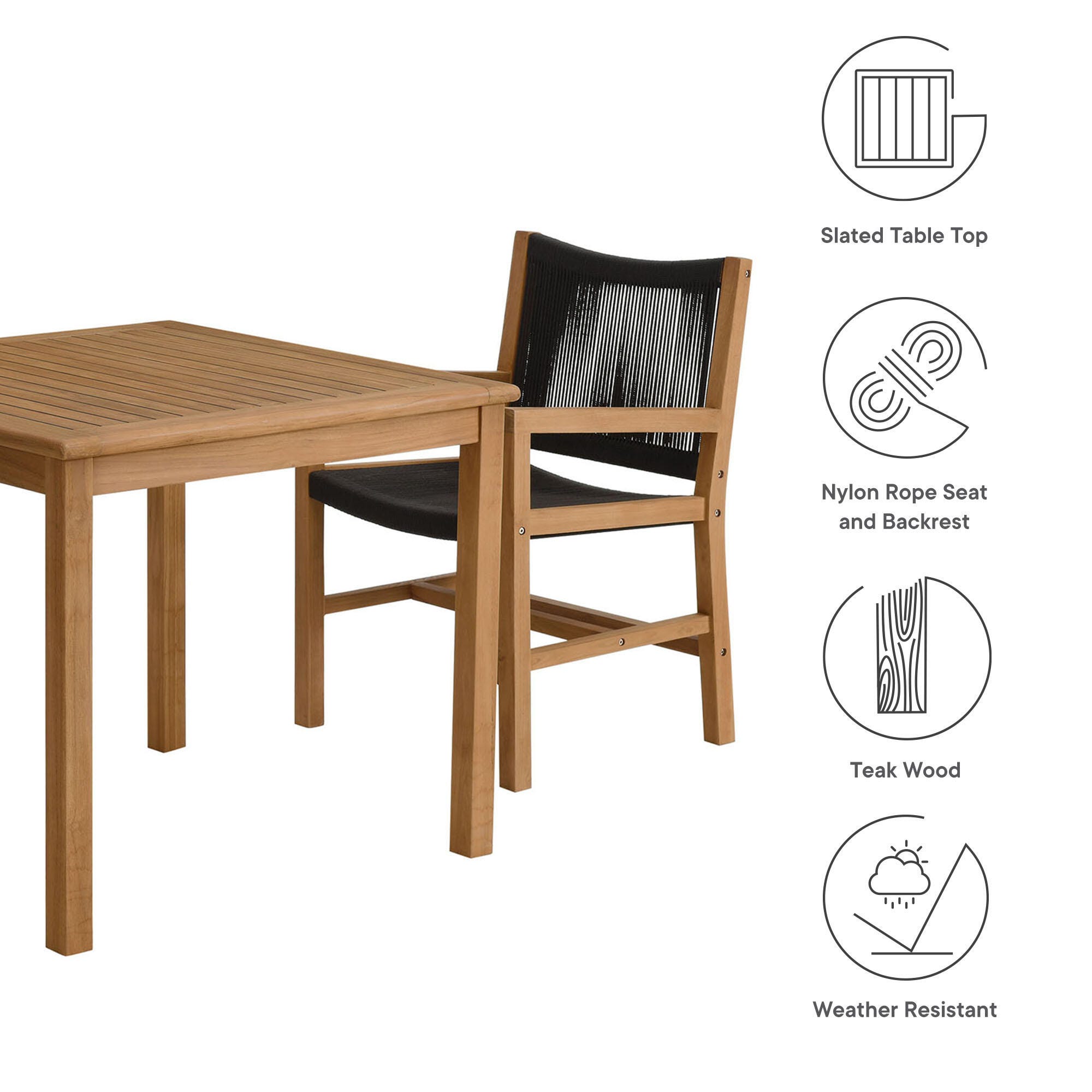 Modway Vienna Outdoor Dining Set With 2 Armchairs, Natural/Black, large