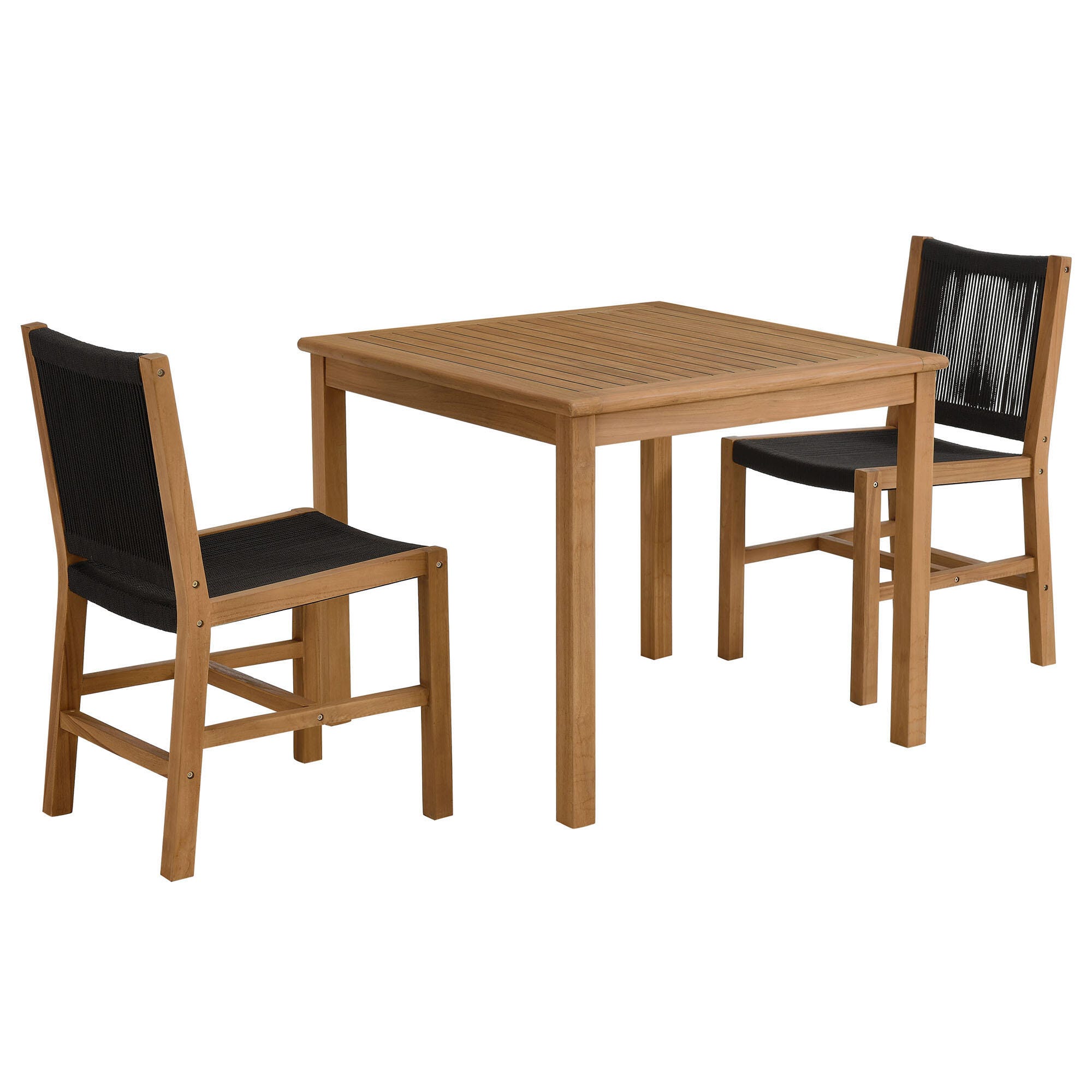 Modway Vienna Outdoor Dining Set With 2 Armless Chiars, Natural/Black, large