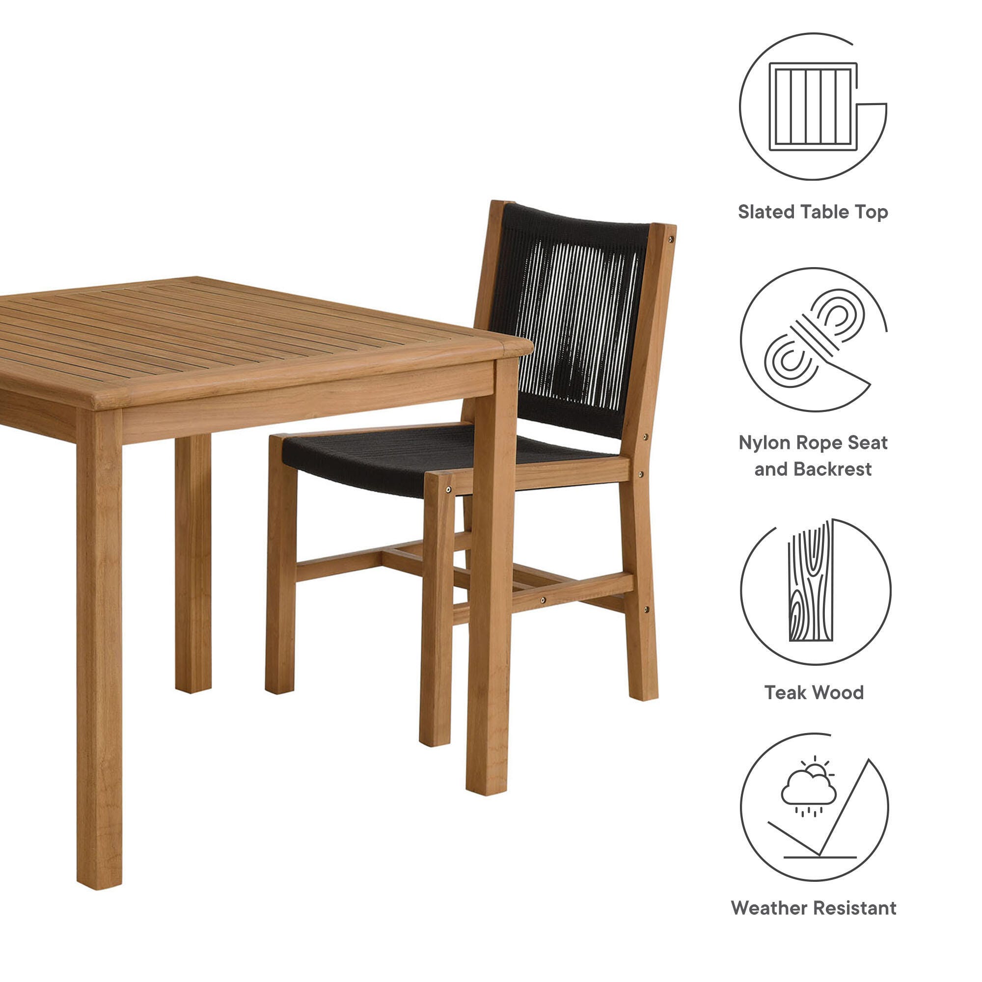 Modway Vienna Outdoor Dining Set With 2 Armless Chiars, Natural/Black, large