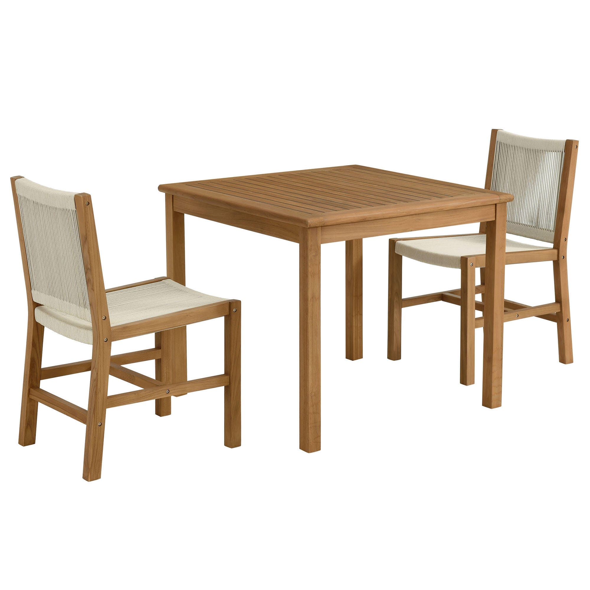 Modway Vienna Outdoor Dining Set With 2 Armless Chiars, Natural, large