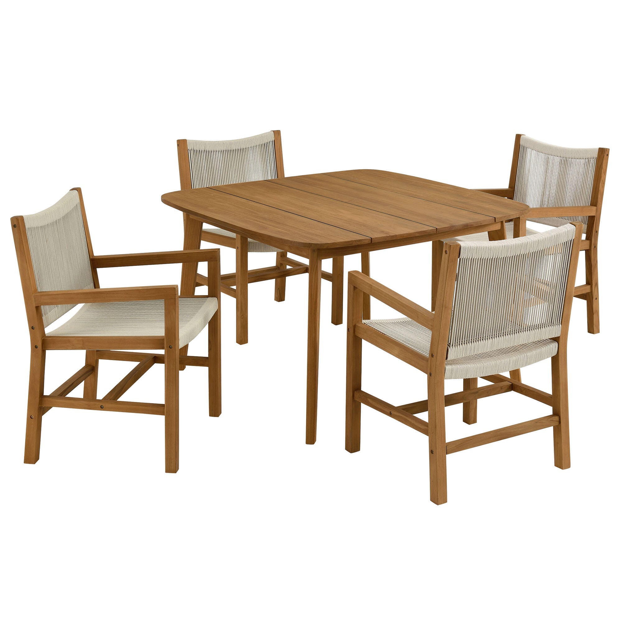 Modway Vienna Outdoor Dining Set With 4 Armchairs, Natural, large