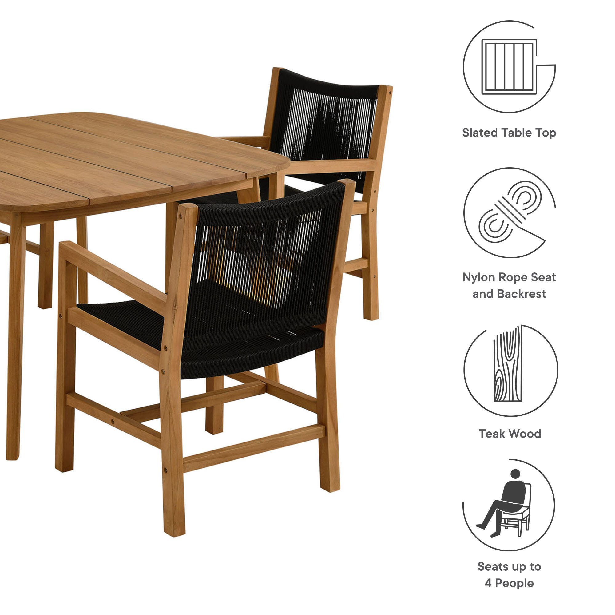 Modway Vienna Outdoor Dining Set With 4 Armchairs, Natural/Black, large