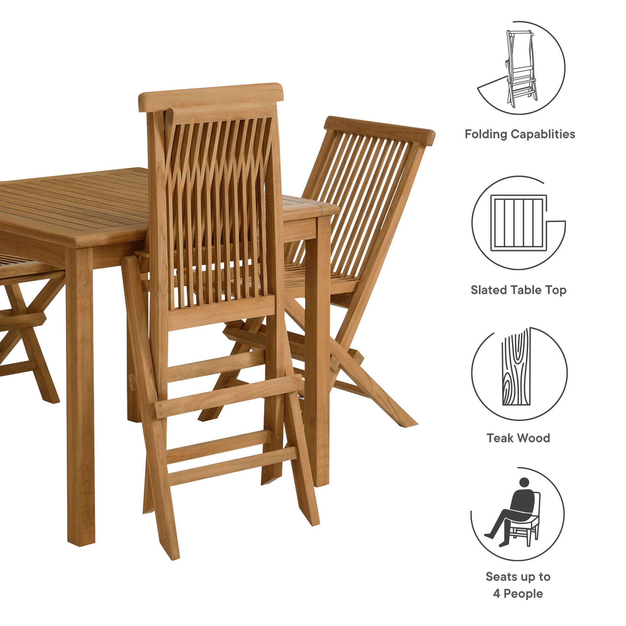 Modway Vienna Outdoor Dining Set With 4 Folding Chairs, , large