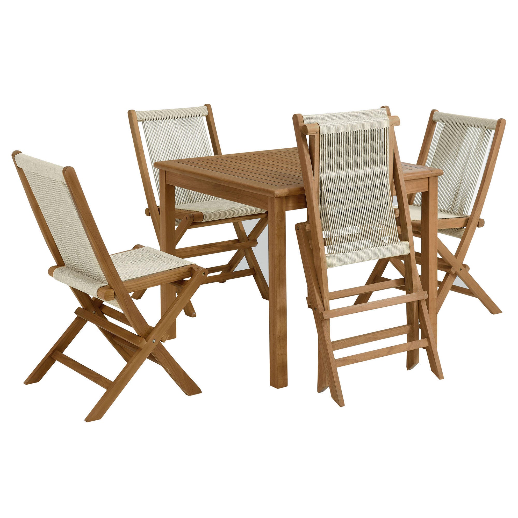 Modway Vienna Outdoor Dining Set With 4 Rope Folding Chairs, Natural, large