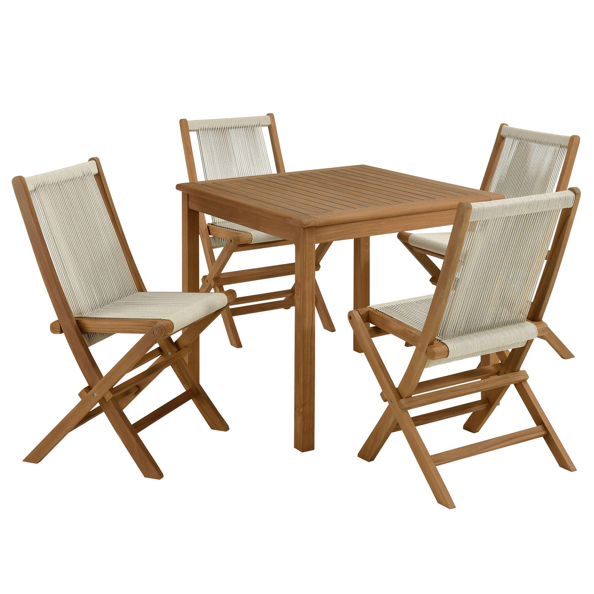Modway Vienna Outdoor Dining Set With 4 Rope Folding Chairs, Natural, large