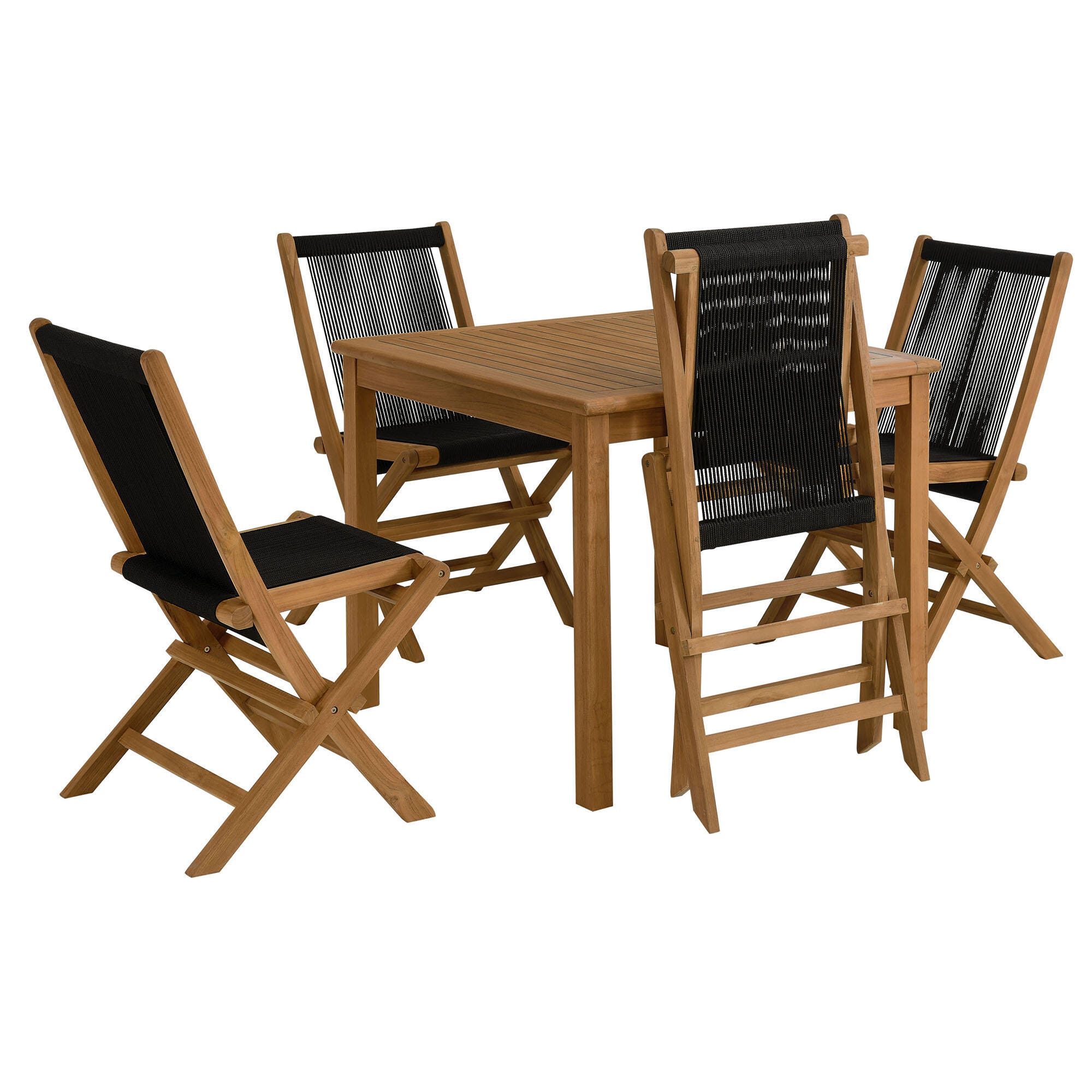 Modway Vienna Outdoor Dining Set With 4 Rope Folding Chairs, Natural/Black, large