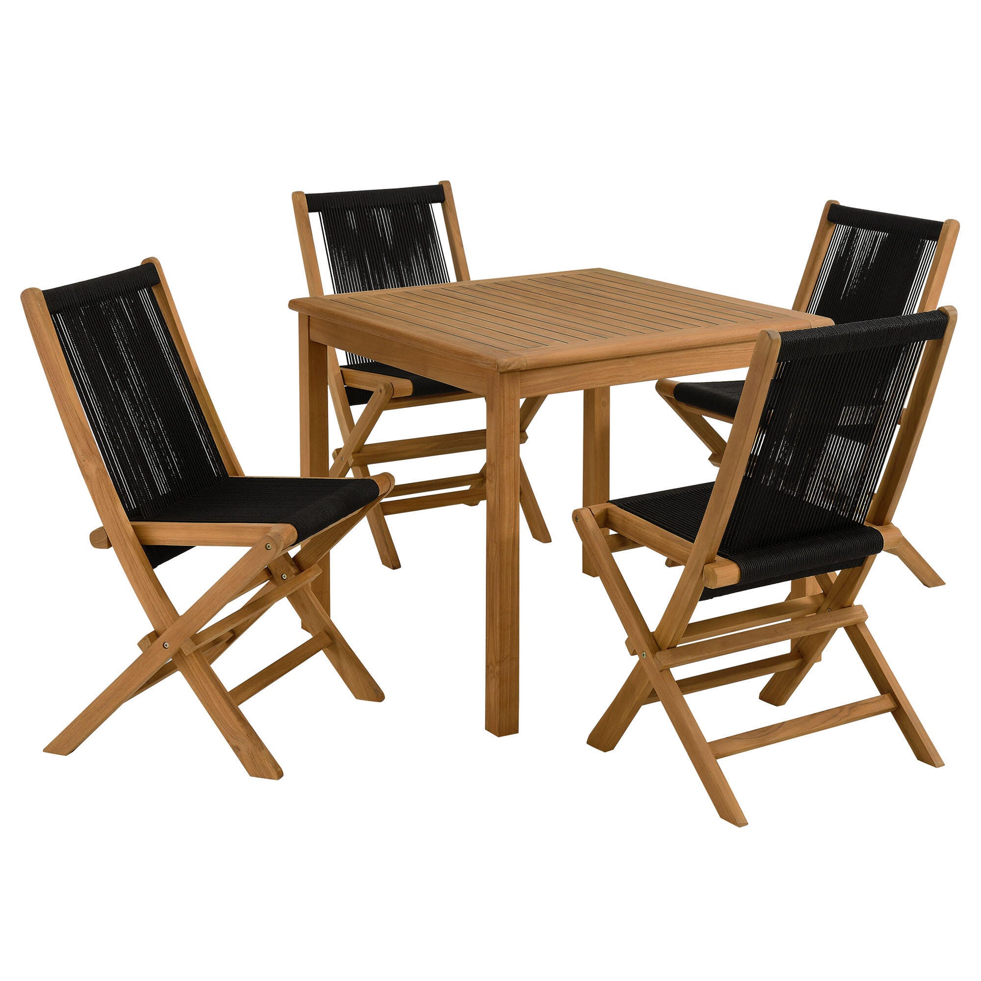 Modway Vienna Outdoor Dining Set With 4 Rope Folding Chairs, Natural/Black, large