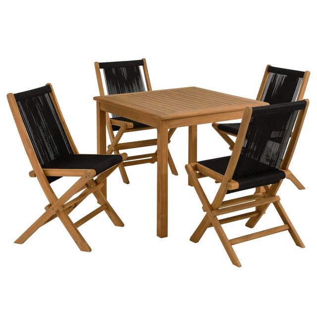Modway Vienna Outdoor Dining Set With 4 Rope Folding Chairs