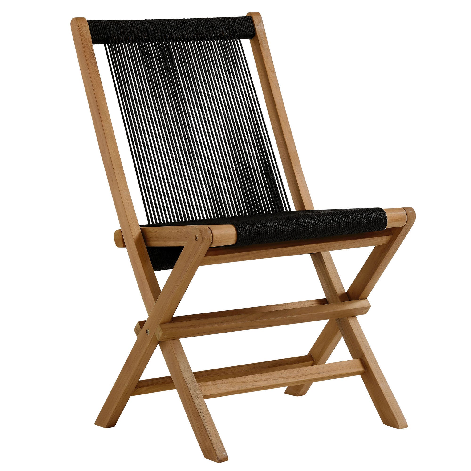 Modway Vienna Outdoor Dining Set With 4 Rope Folding Chairs, Natural/Black, large