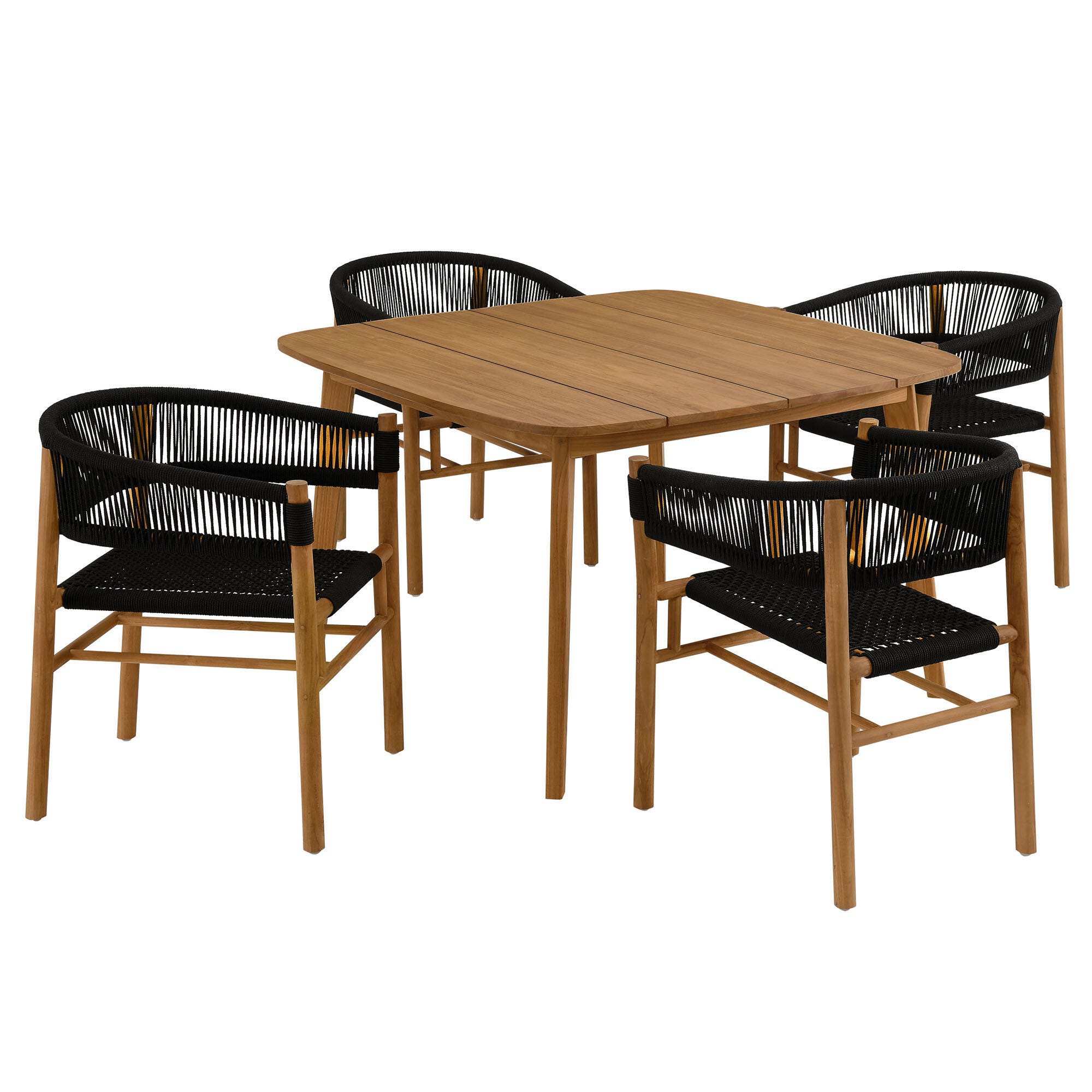 Modway Vienna Outdoor Rope Dining Set With 4 Armchairs, Natural/Black, large