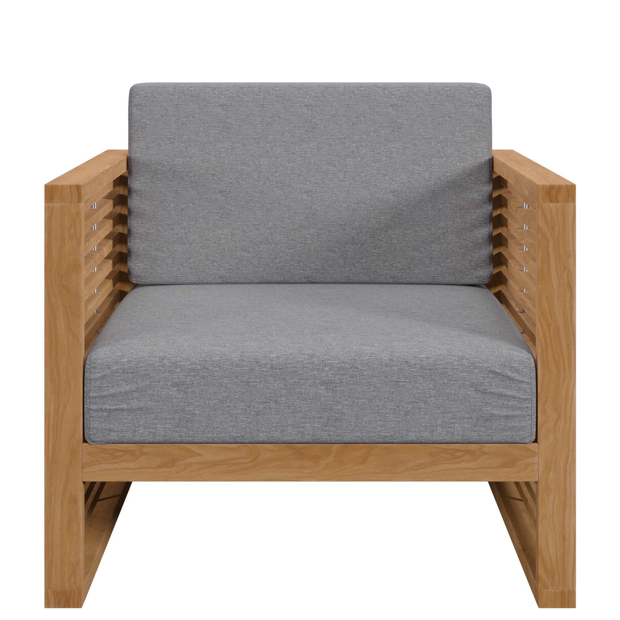 Modway Carlsbad Outdoor Side Table and 2 Armchairs, Natural Gray, large
