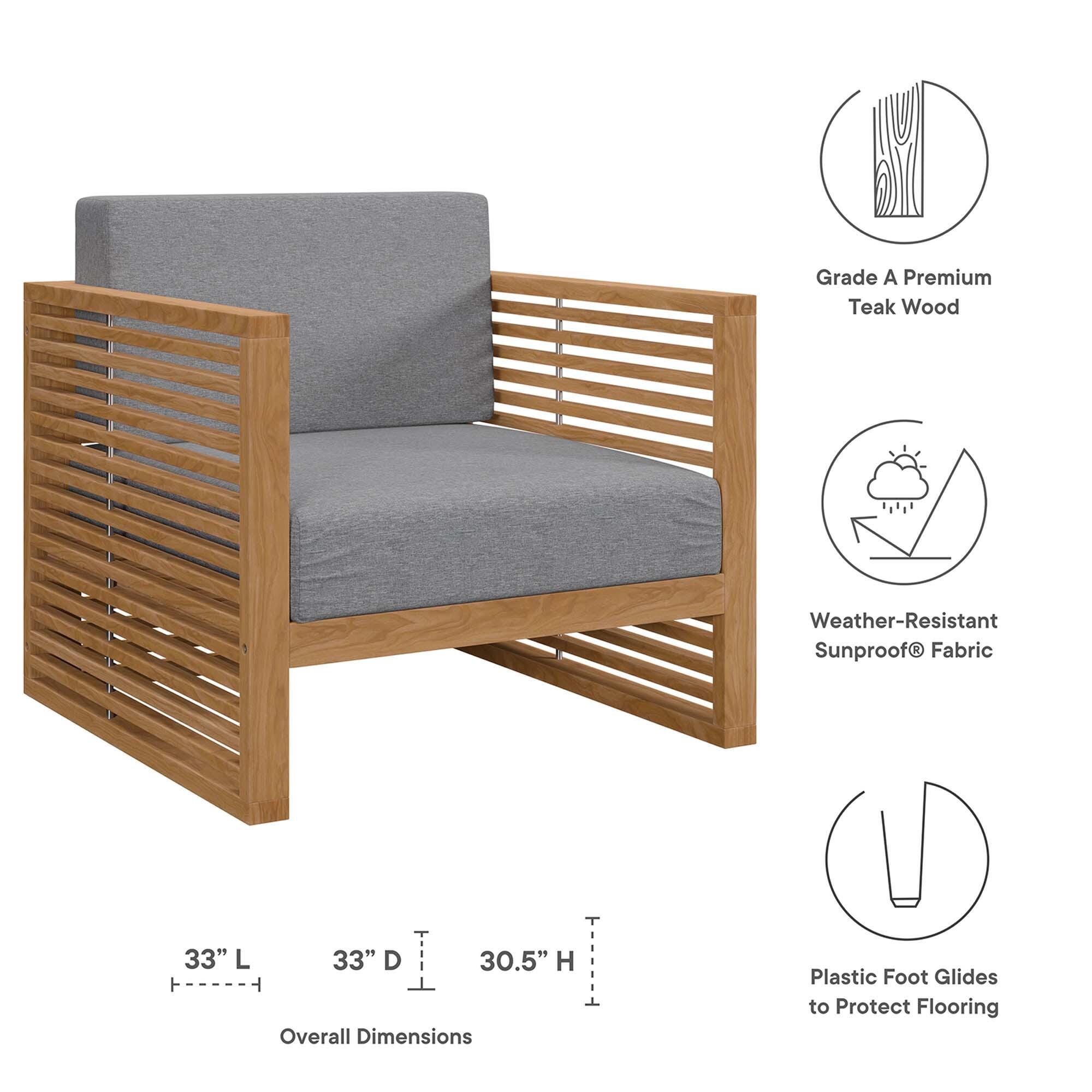 Modway Carlsbad Outdoor Side Table and 2 Armchairs, Natural Gray, large