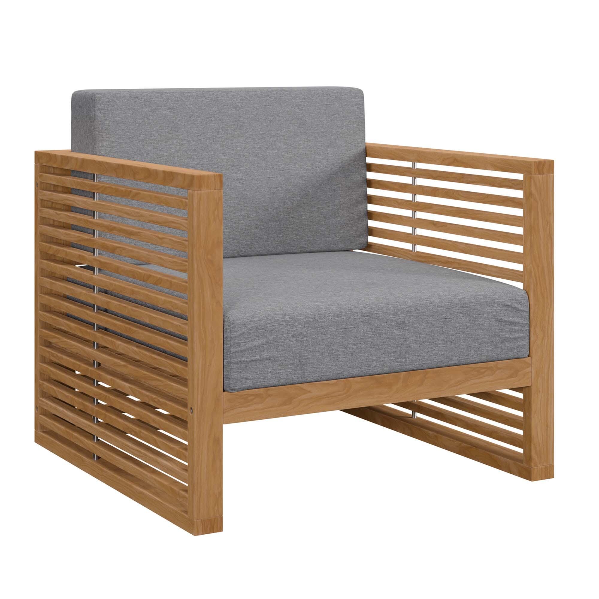 Modway Carlsbad Outdoor Side Table and 2 Armchairs, Natural Gray, large