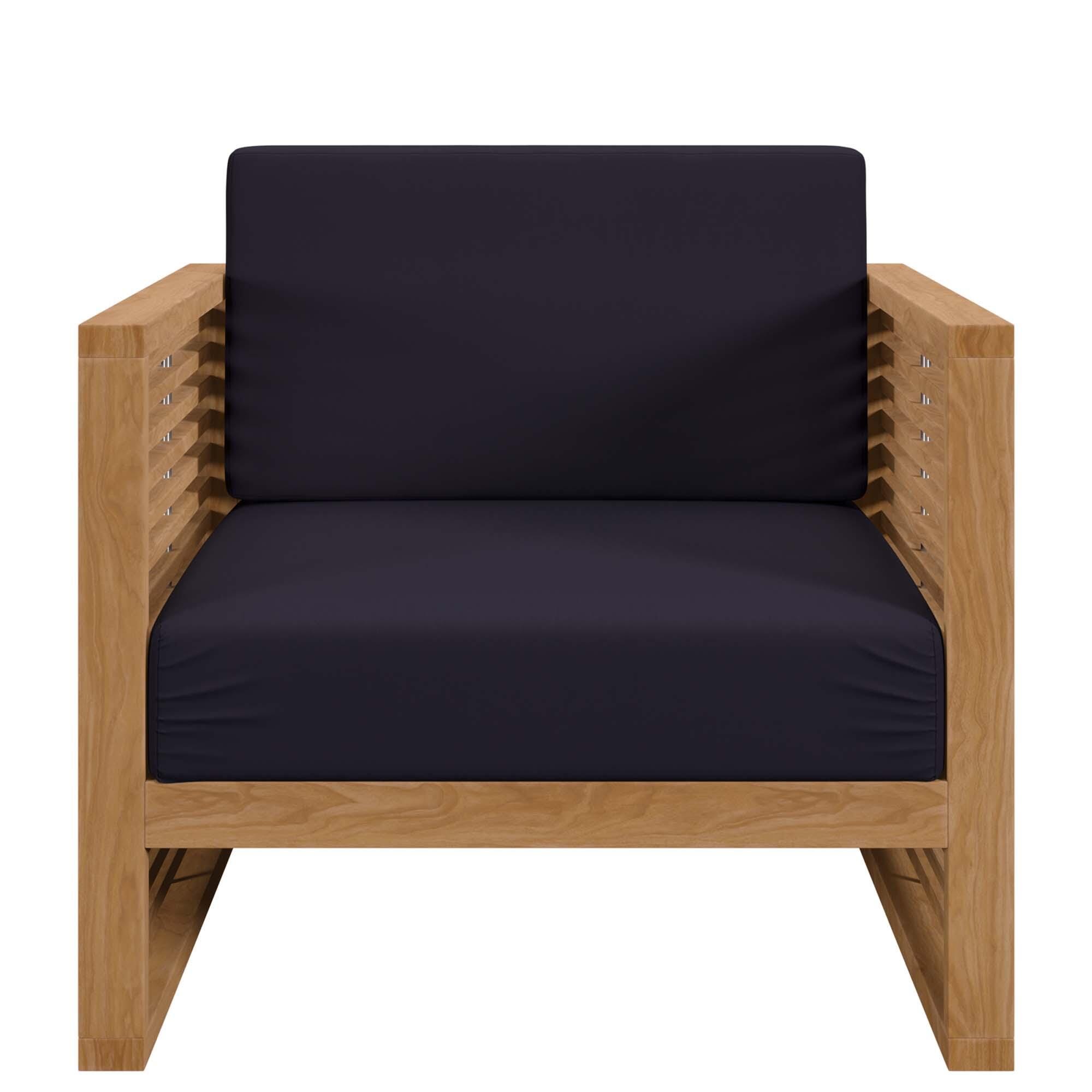 Modway Carlsbad Outdoor Side Table and 2 Armchairs, Natural Navy, large