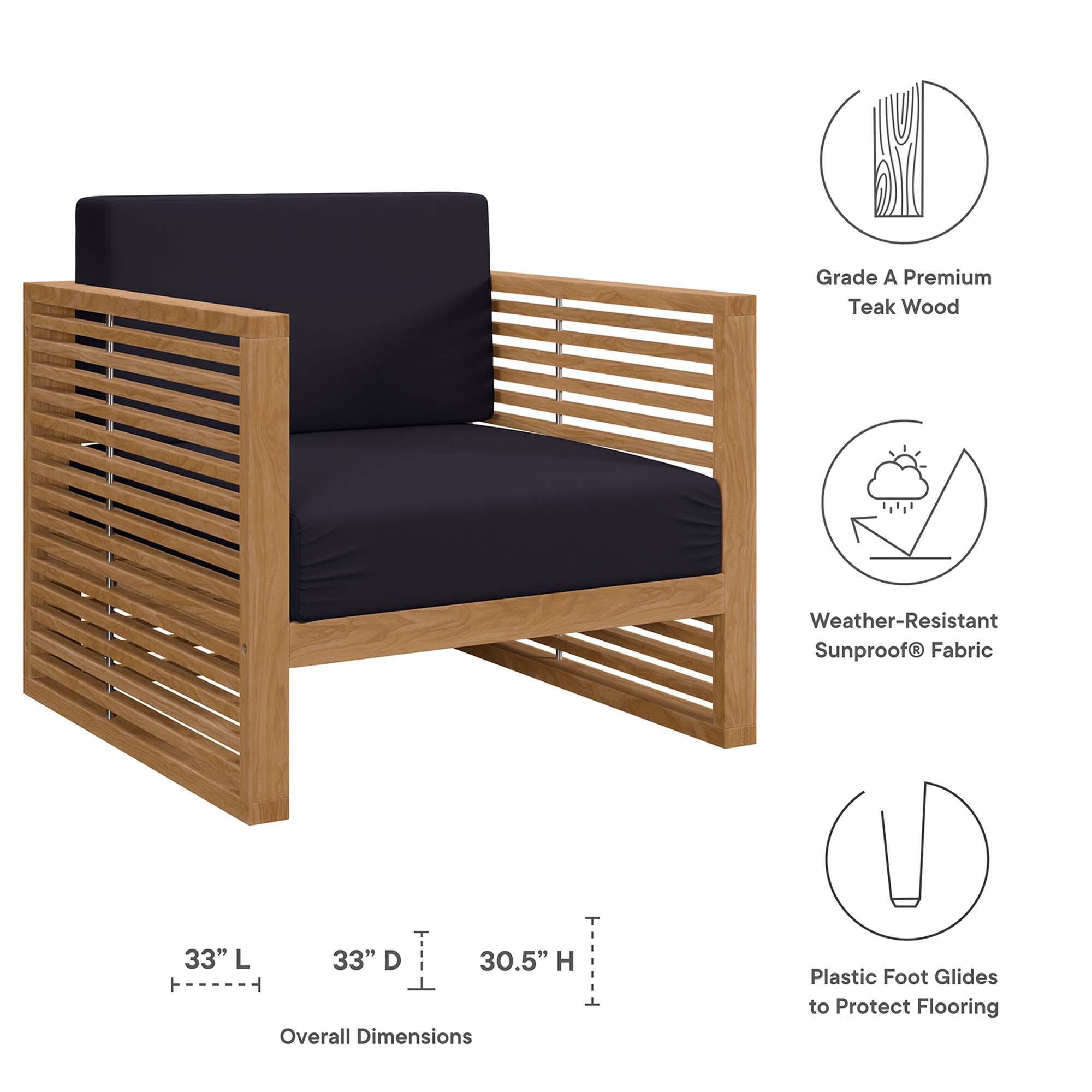 Modway Carlsbad Outdoor Side Table and 2 Armchairs, Natural Navy, large