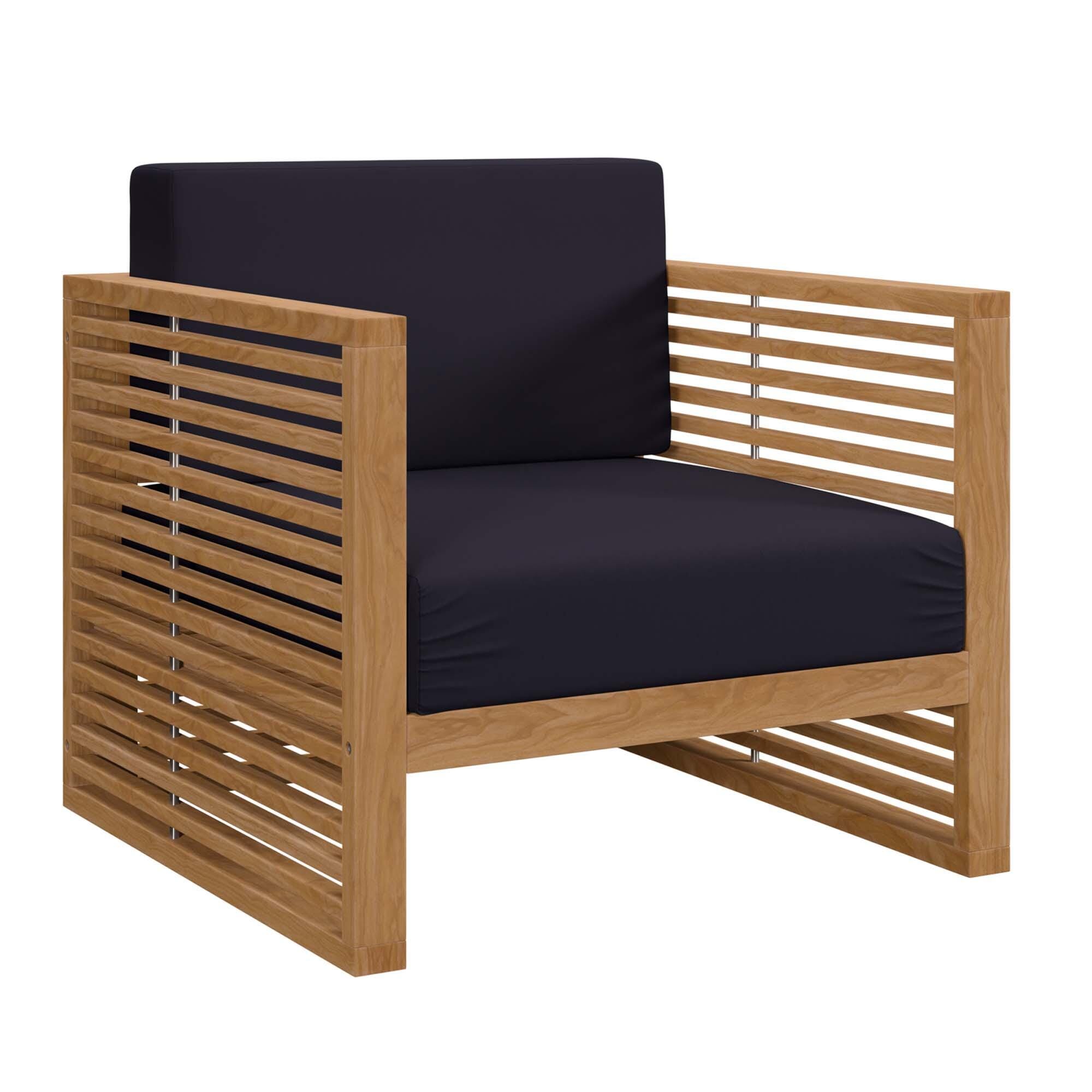 Modway Carlsbad Outdoor Side Table and 2 Armchairs, Natural Navy, large