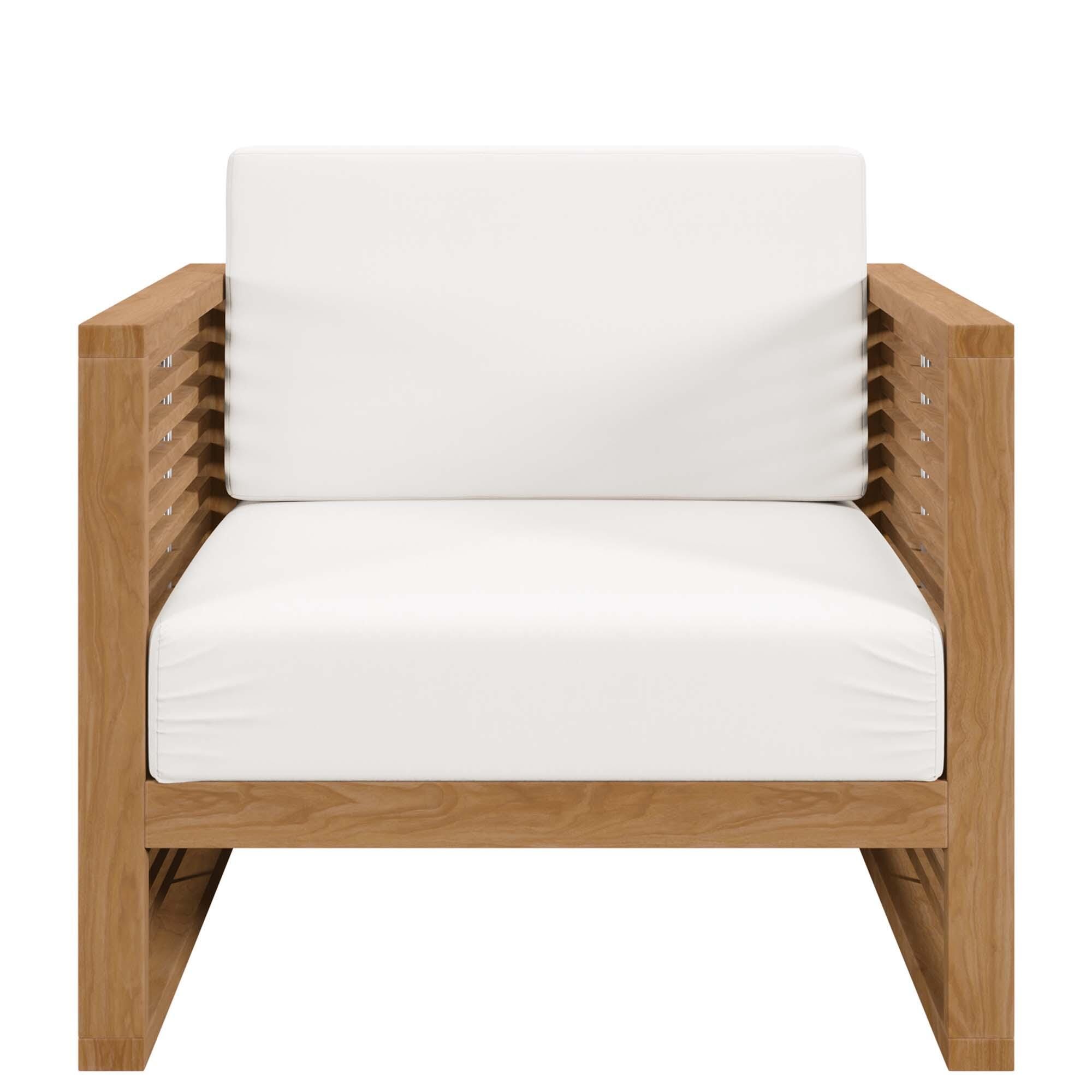 Modway Carlsbad Outdoor Side Table and 2 Armchairs, Natural White, large