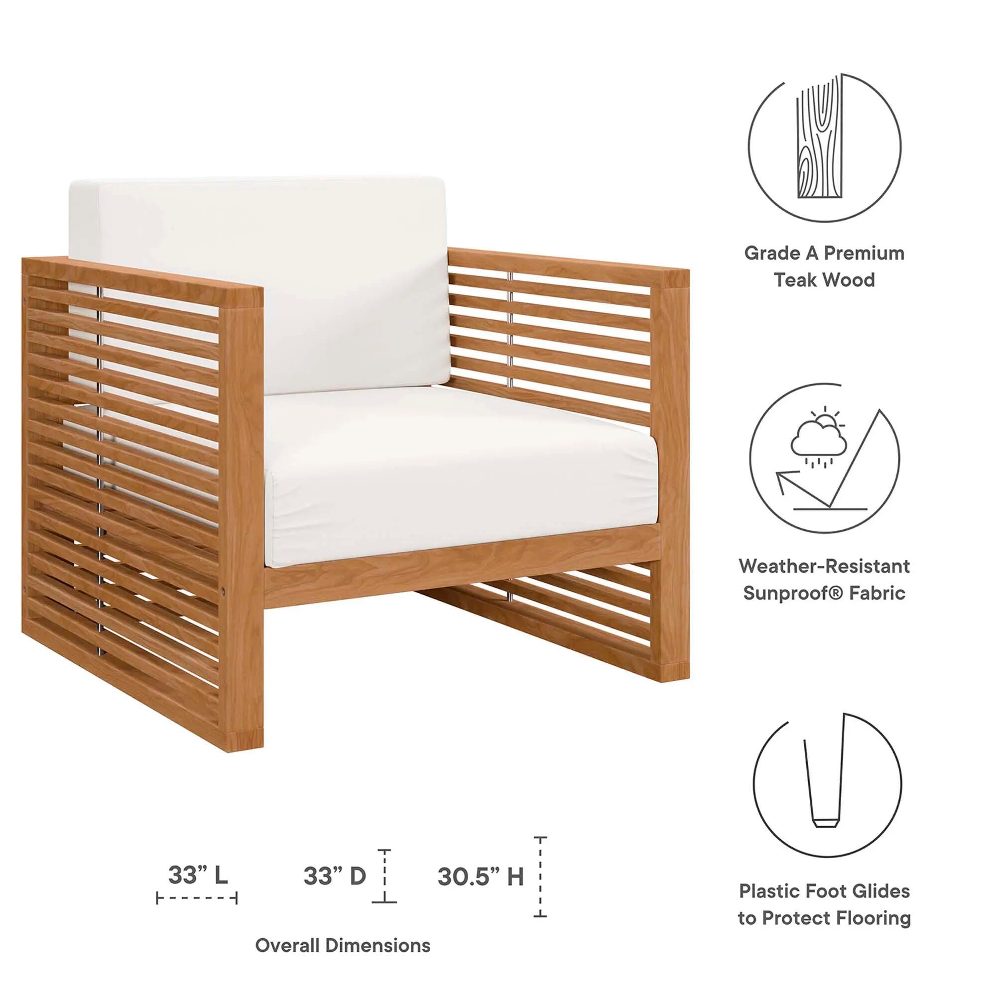Modway Carlsbad Outdoor Side Table and 2 Armchairs, Natural White, large