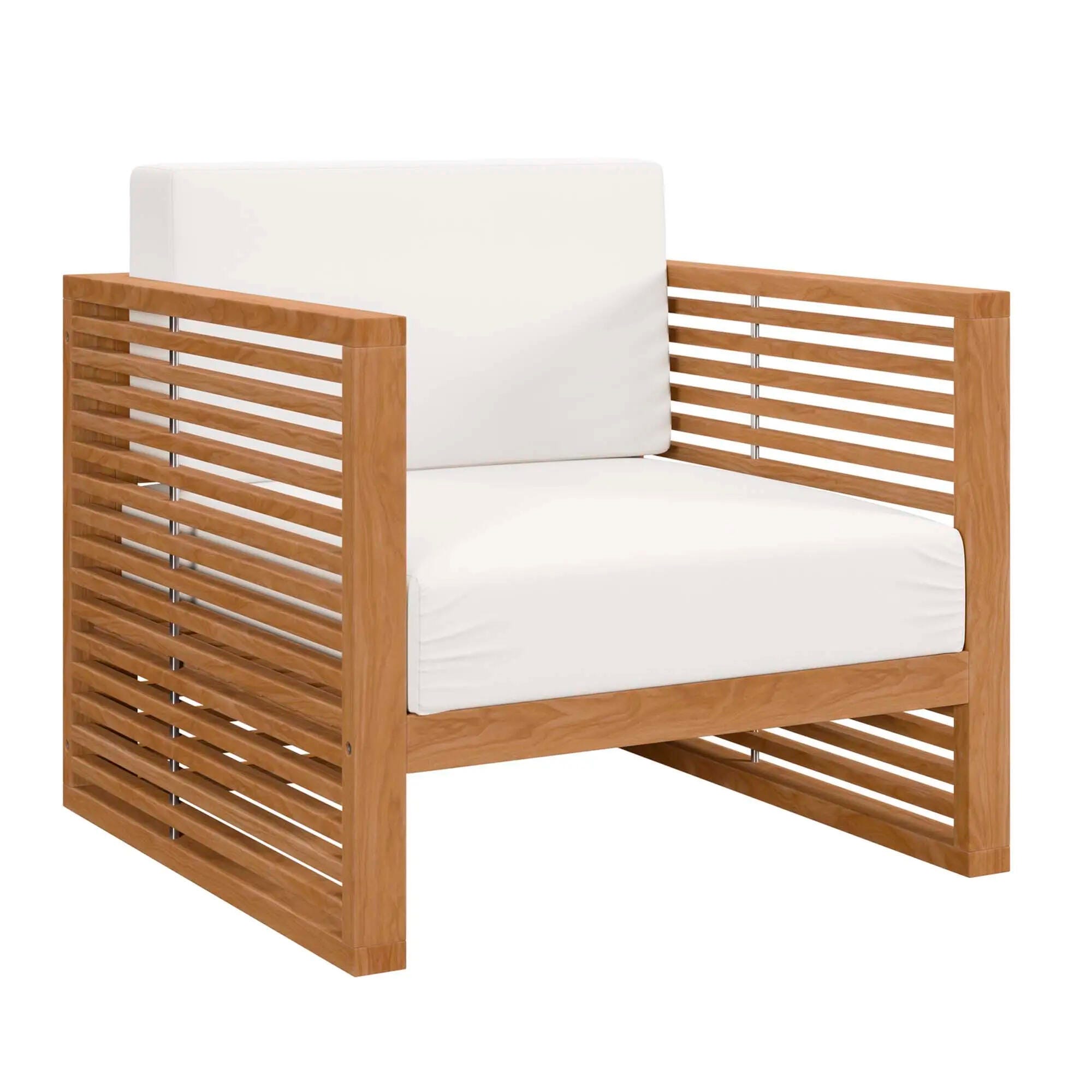 Modway Carlsbad Outdoor Side Table and 2 Armchairs, Natural White, large