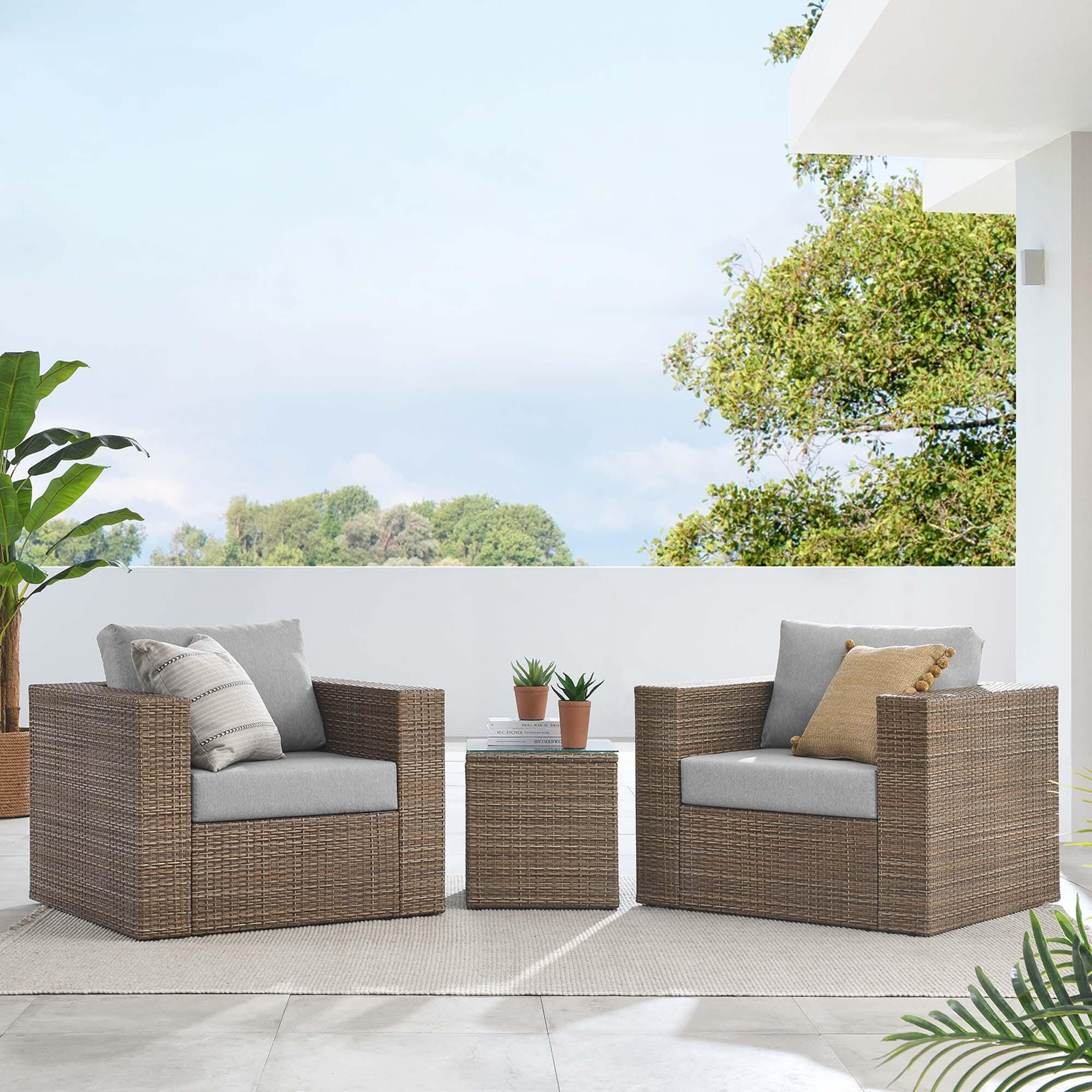 Modway Convene Outdoor Side Table and 2 Armchairs, , rollover