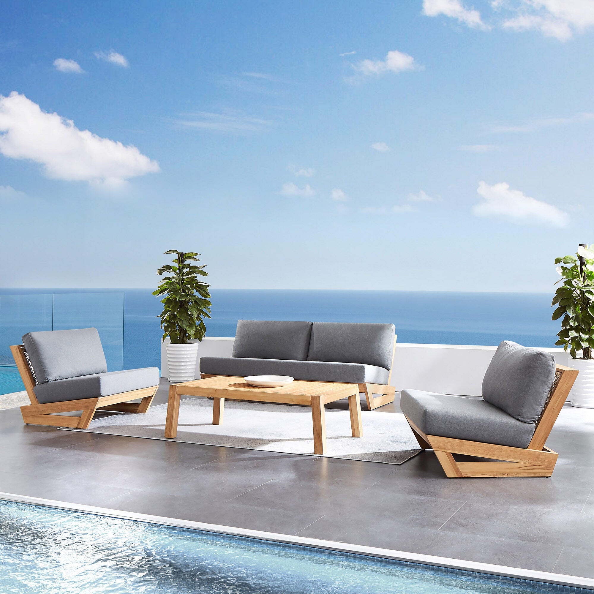 A-Eco Living Outdoor Sofa and 2 Chairs with Coffee Table