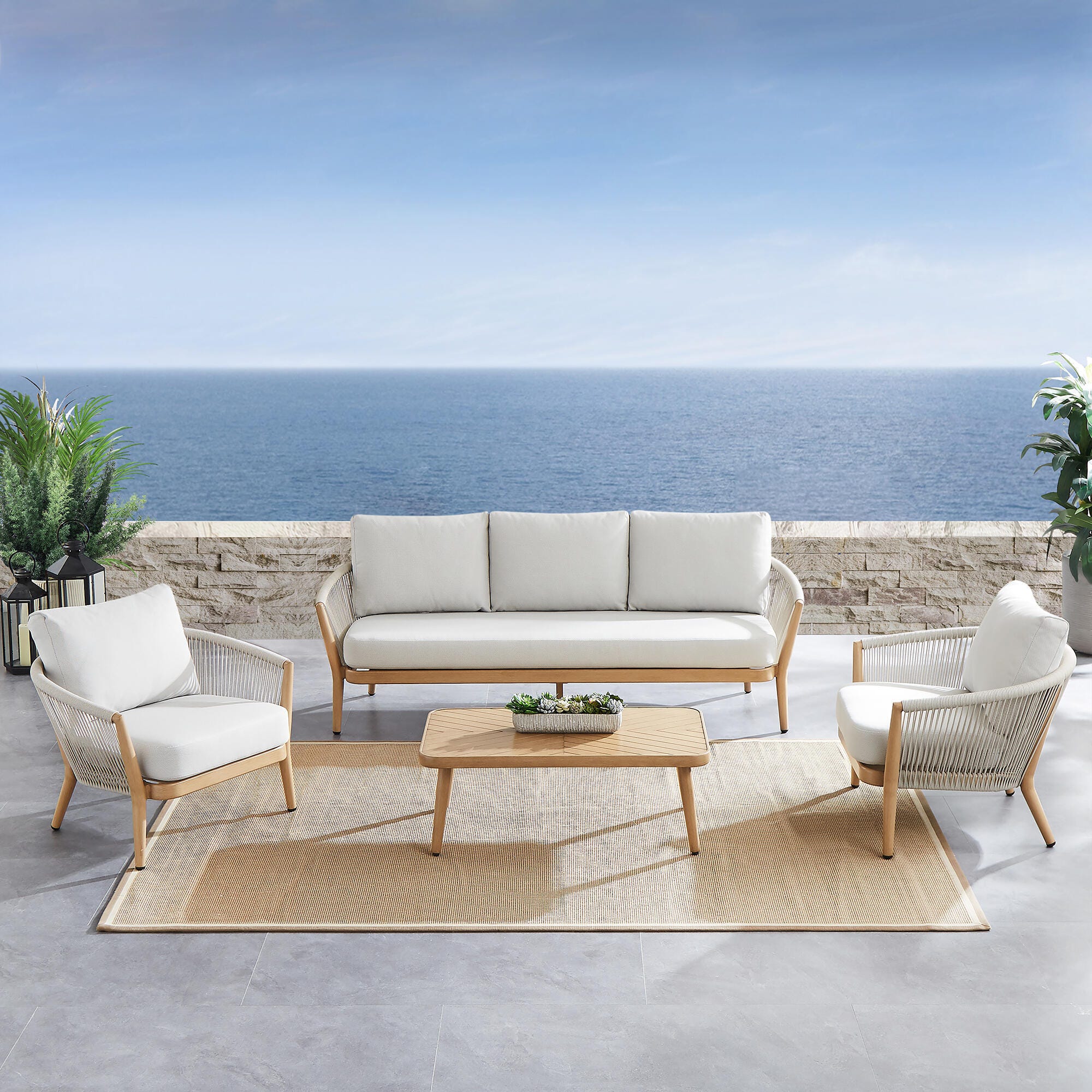 A-Eco Living Outdoor Sofa with 2 Chairs and Coffee Table