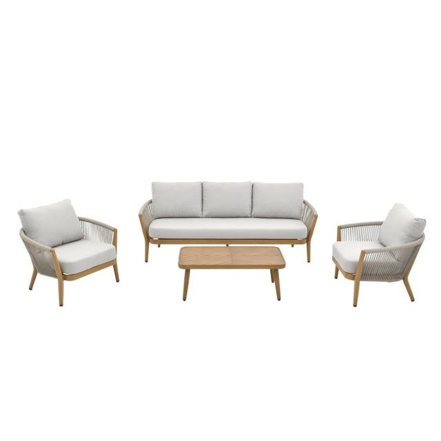 A-Eco Living Outdoor Sofa with 2 Chairs and Coffee Table, Beige