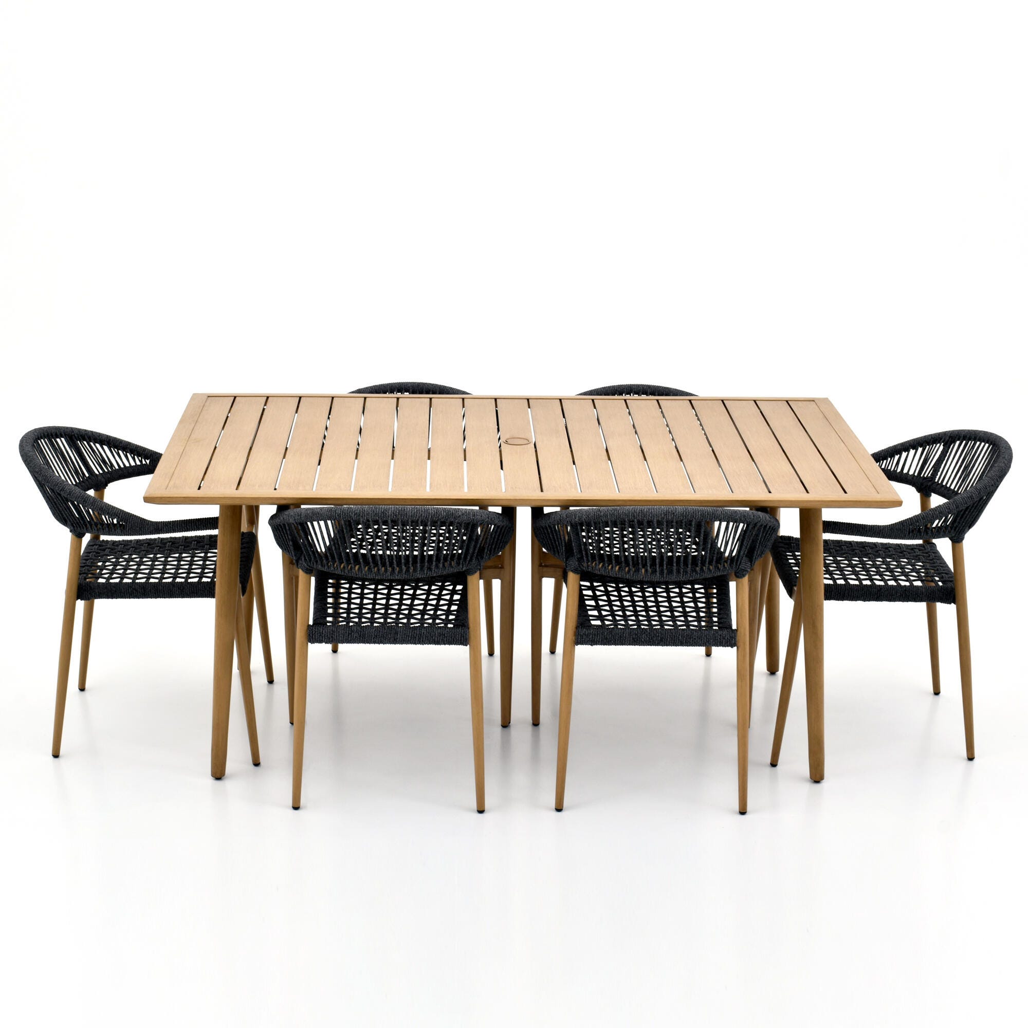 A-Eco Living Outdoor Solid Dining Table with 6 Chairs, Natural