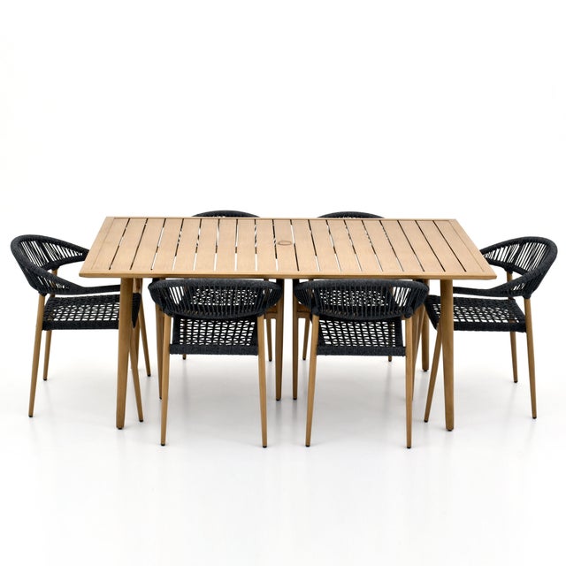 A-Eco Living Outdoor Solid Dining Table with 6 Chairs, Natural