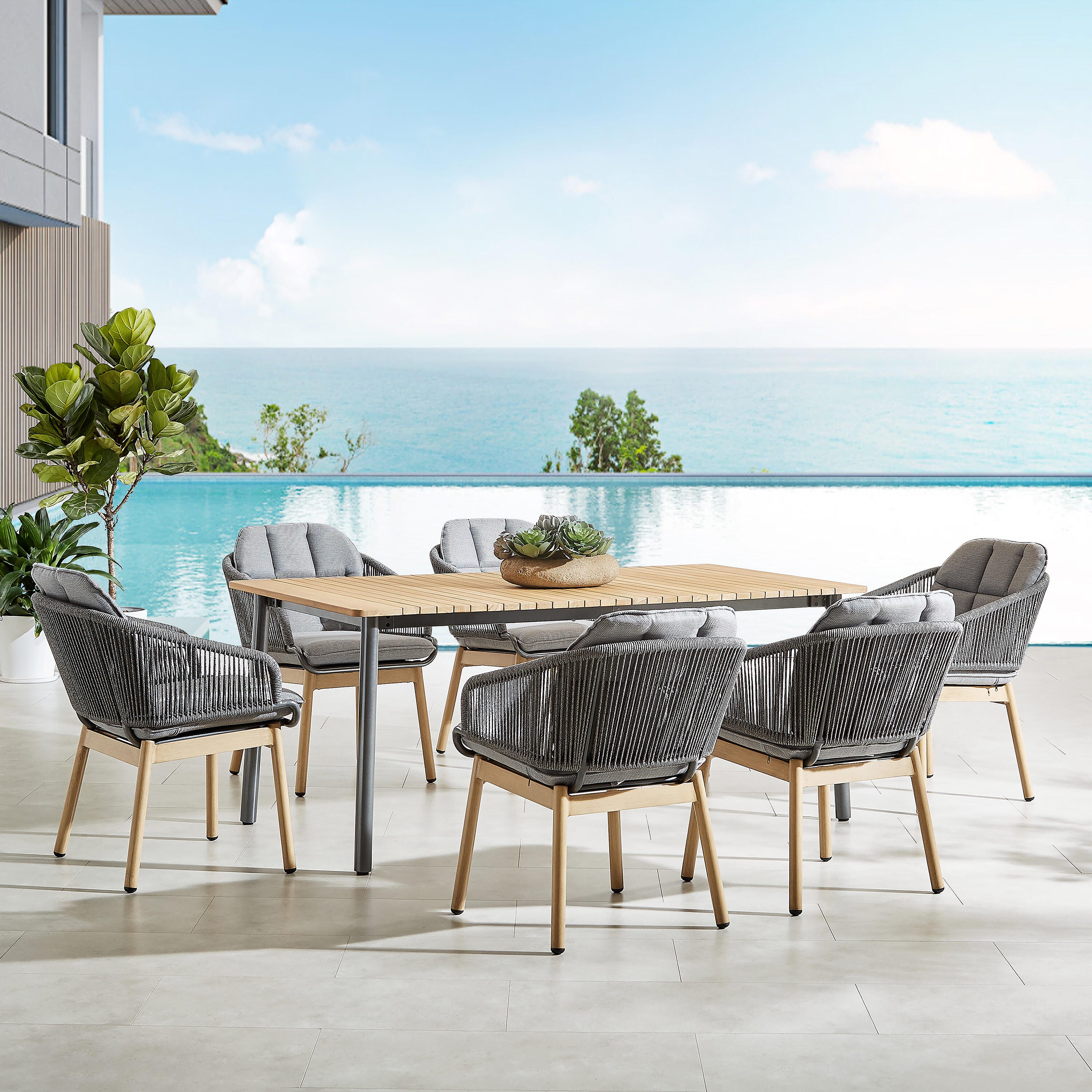 A-Eco Living Outdoor Dining Table and 6 Chairs, , rollover