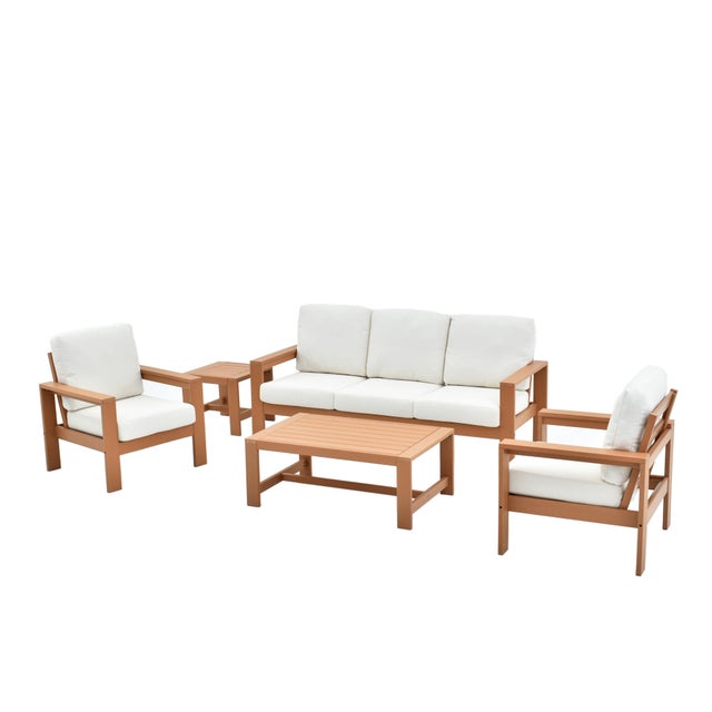 A-Eco Living Outdoor Sofa with Coffee Table and 2 Armchairs, White