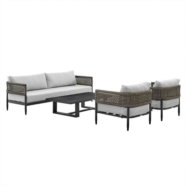 Armen Living Alegria Outdoor Sofa and 2 Chairs with Coffee Table