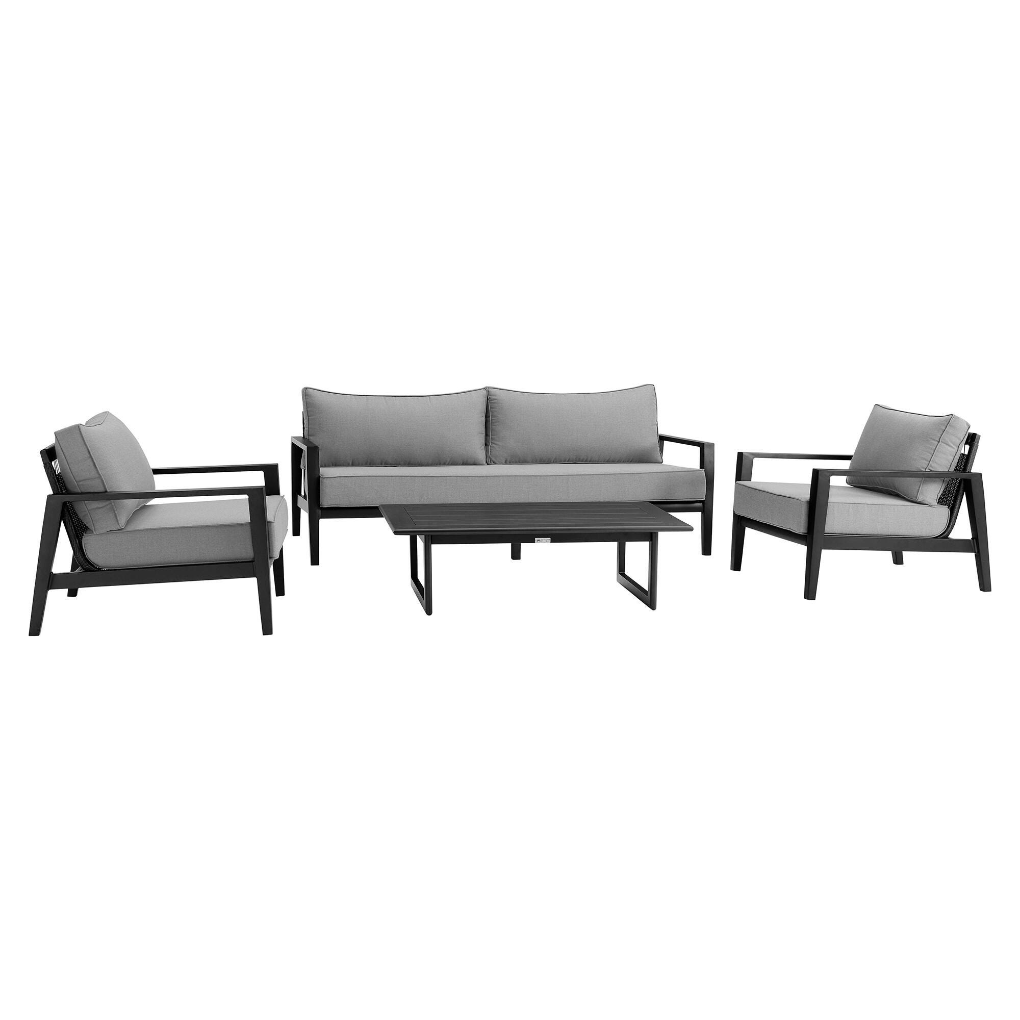 Armen Living Cayman Outdoor Sofa and 2 Chairs with Coffee Table, , large