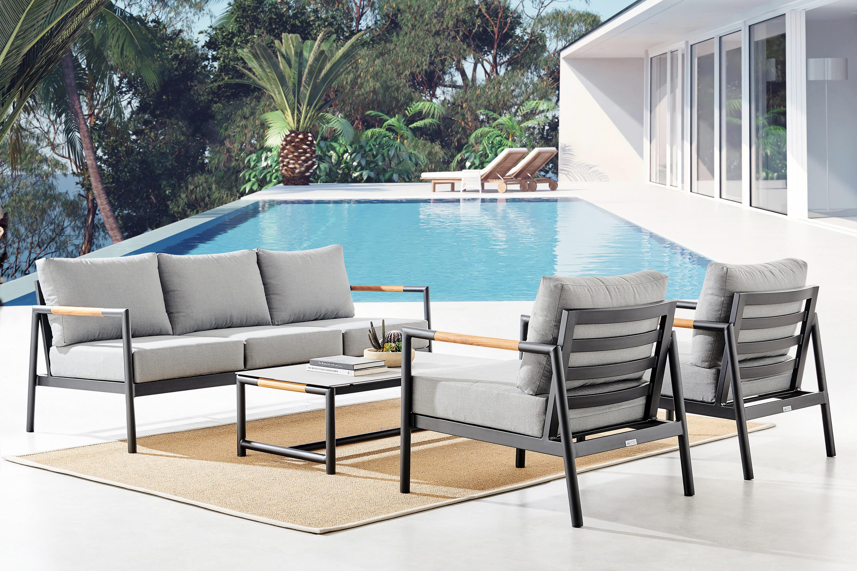 Armen Living Crown Outdoor Sofa and 2 Chairs with Coffee Table, , rollover
