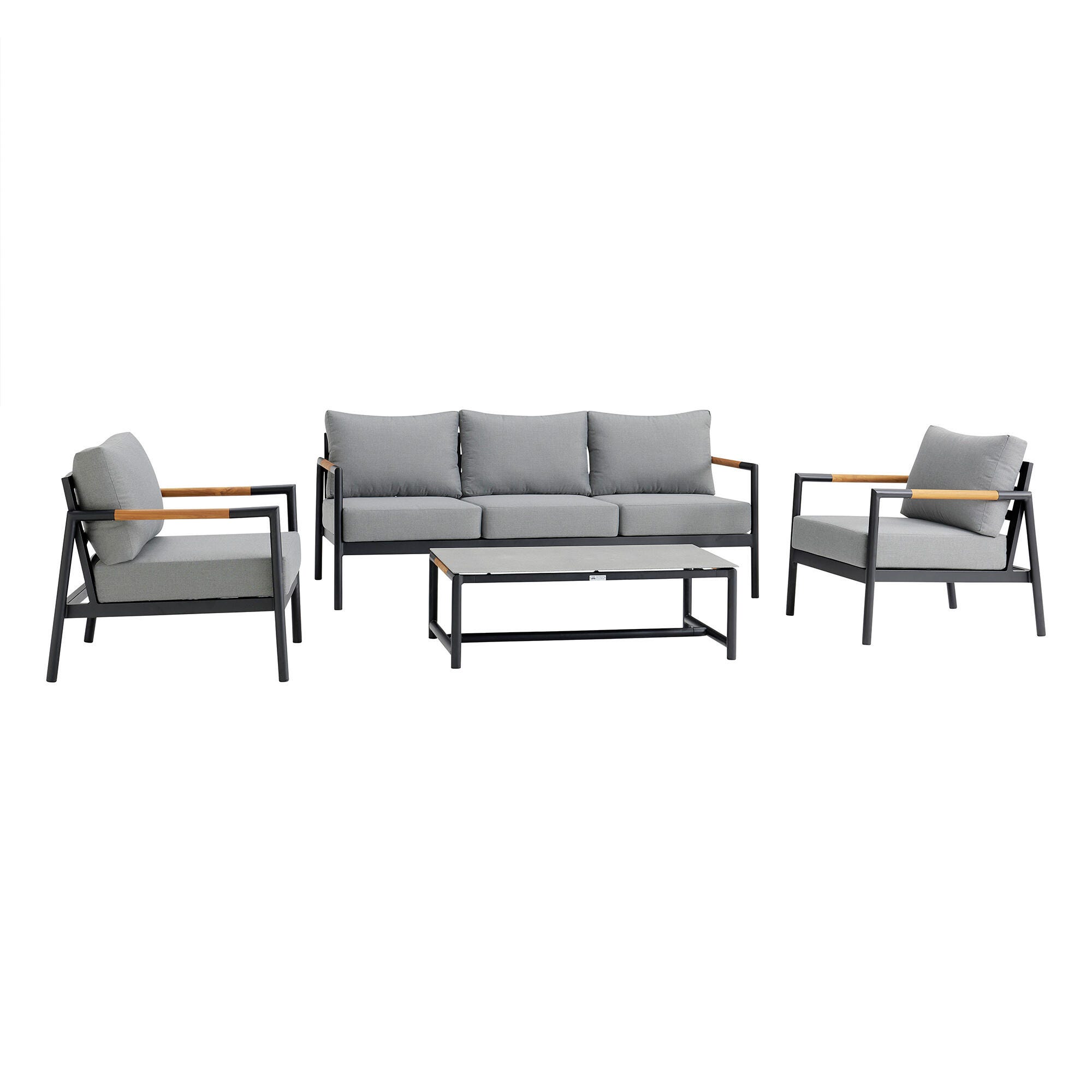 Armen Living Crown Outdoor Sofa and 2 Chairs with Coffee Table, , large