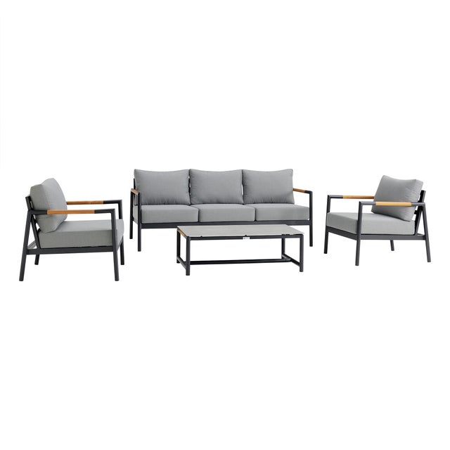 Armen Living Crown Outdoor Sofa and 2 Chairs with Coffee Table