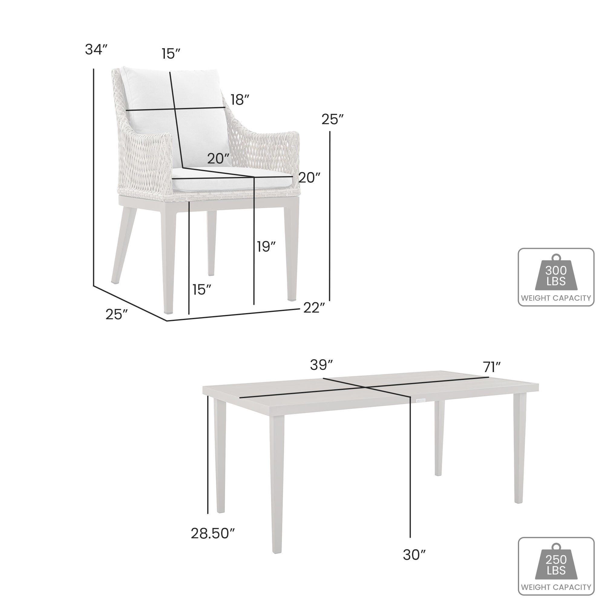 Armen Living Grenada Outdoor Dining Table and 6 Chairs, , large