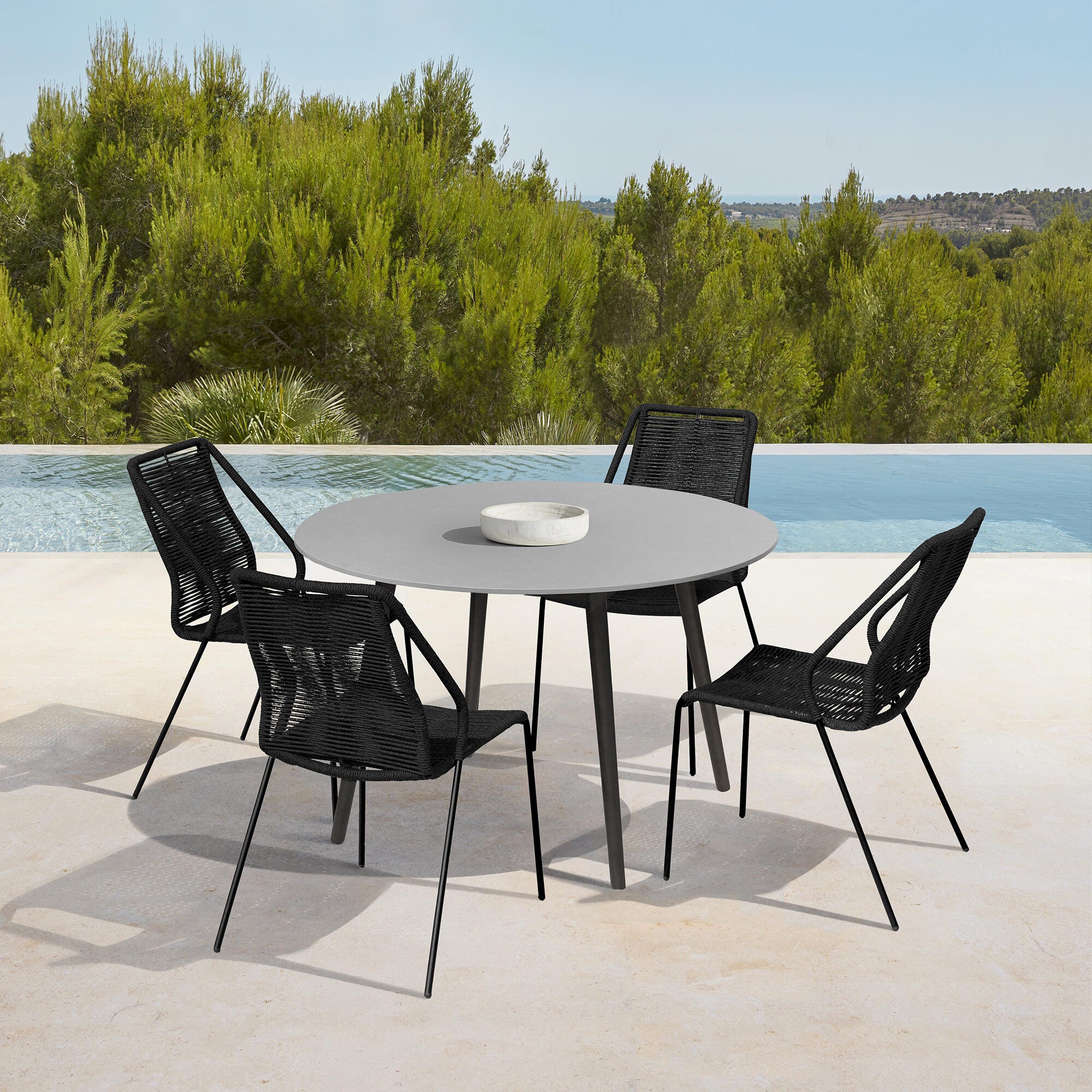Armen Living Kylie Outdoor Dining Table and 4 Chairs, Black, rollover