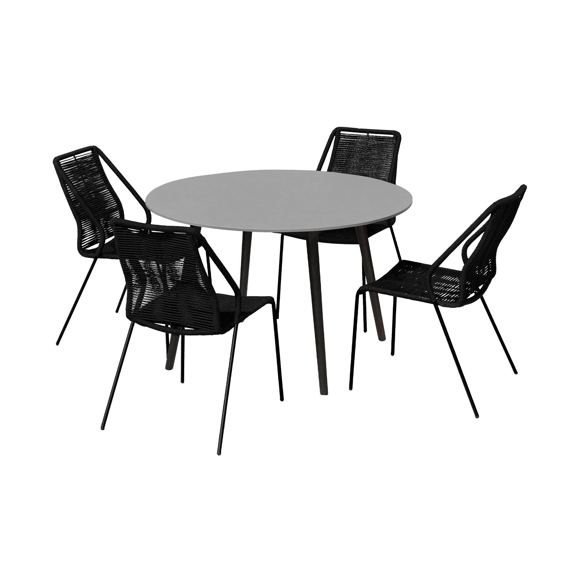 Armen Living Kylie Outdoor Dining Table and 4 Chairs, Black, large