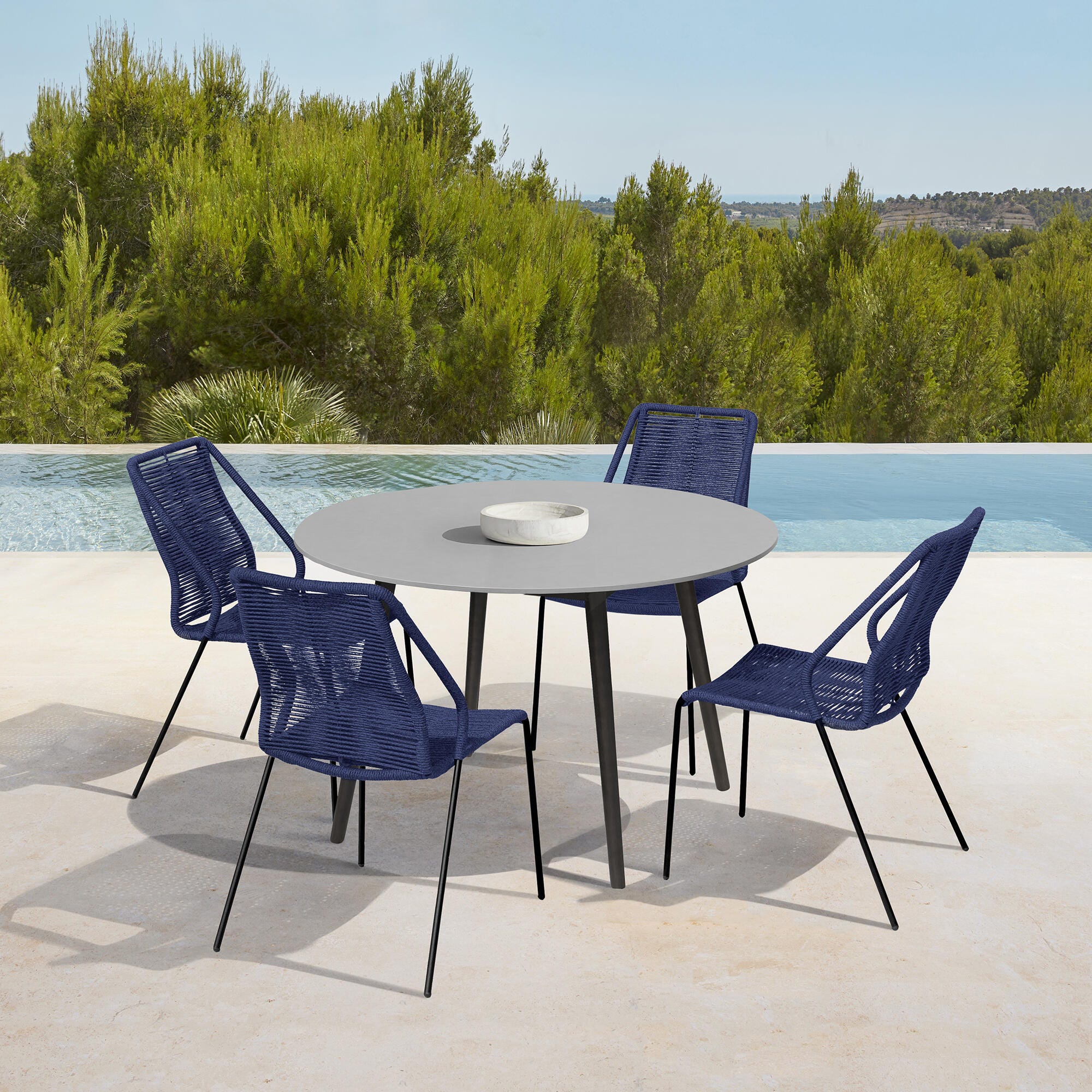 Armen Living Kylie Outdoor Dining Table and 4 Chairs, Blue, rollover