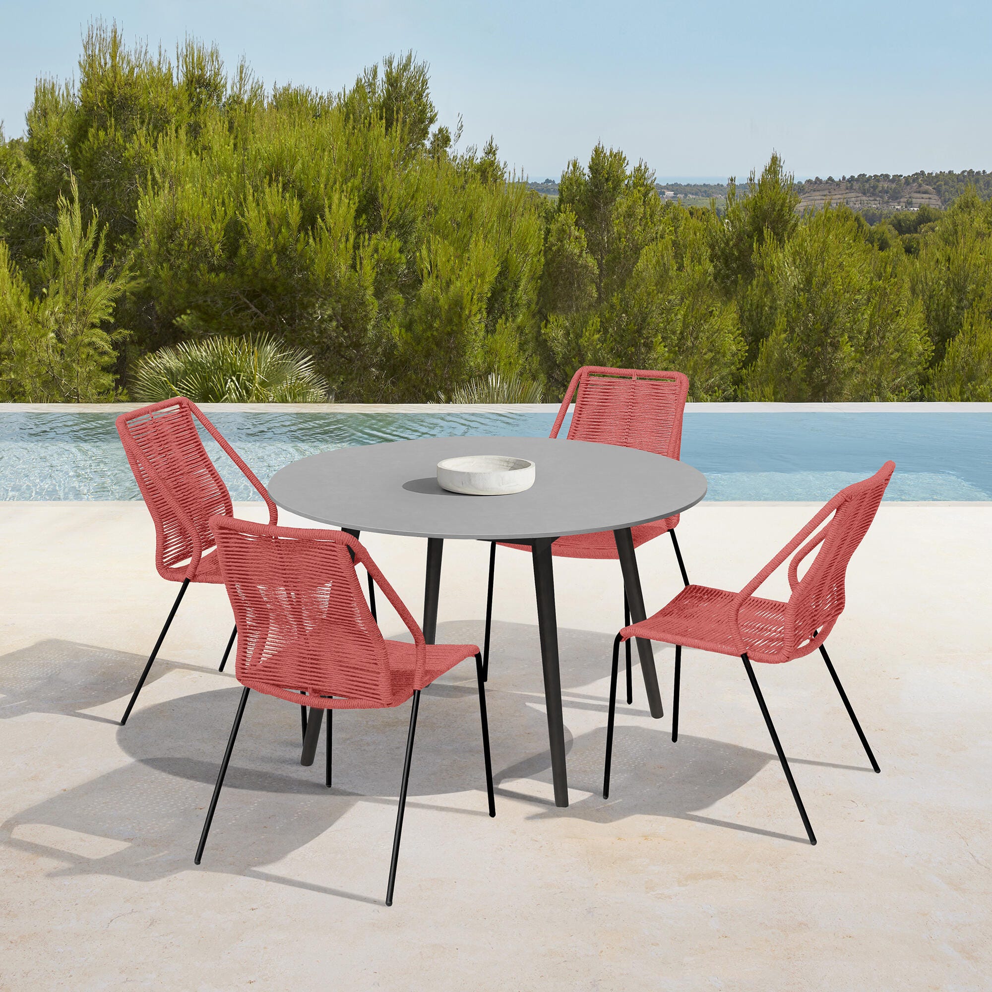 Armen Living Kylie Outdoor Dining Table and 4 Chairs, Brick Red, rollover