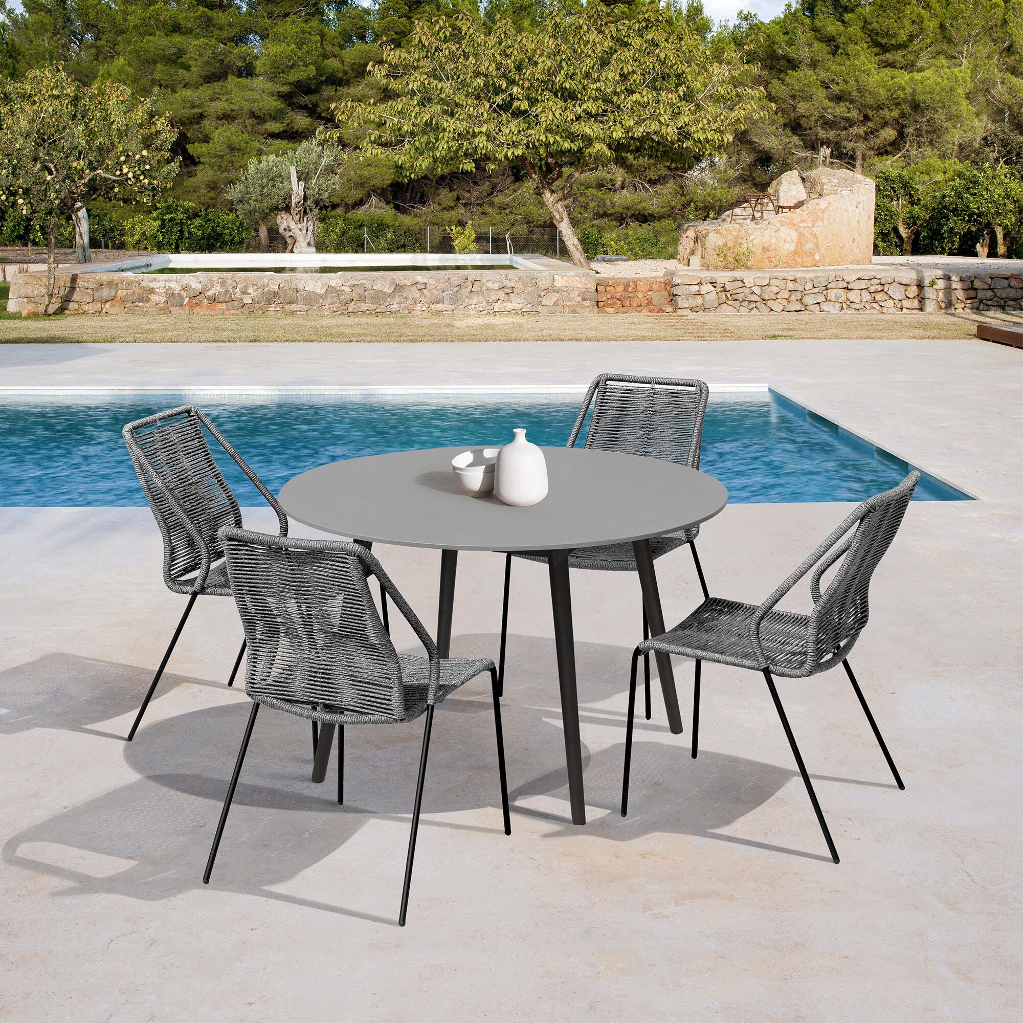Armen Living Kylie Outdoor Dining Table and 4 Chairs, Gray, rollover
