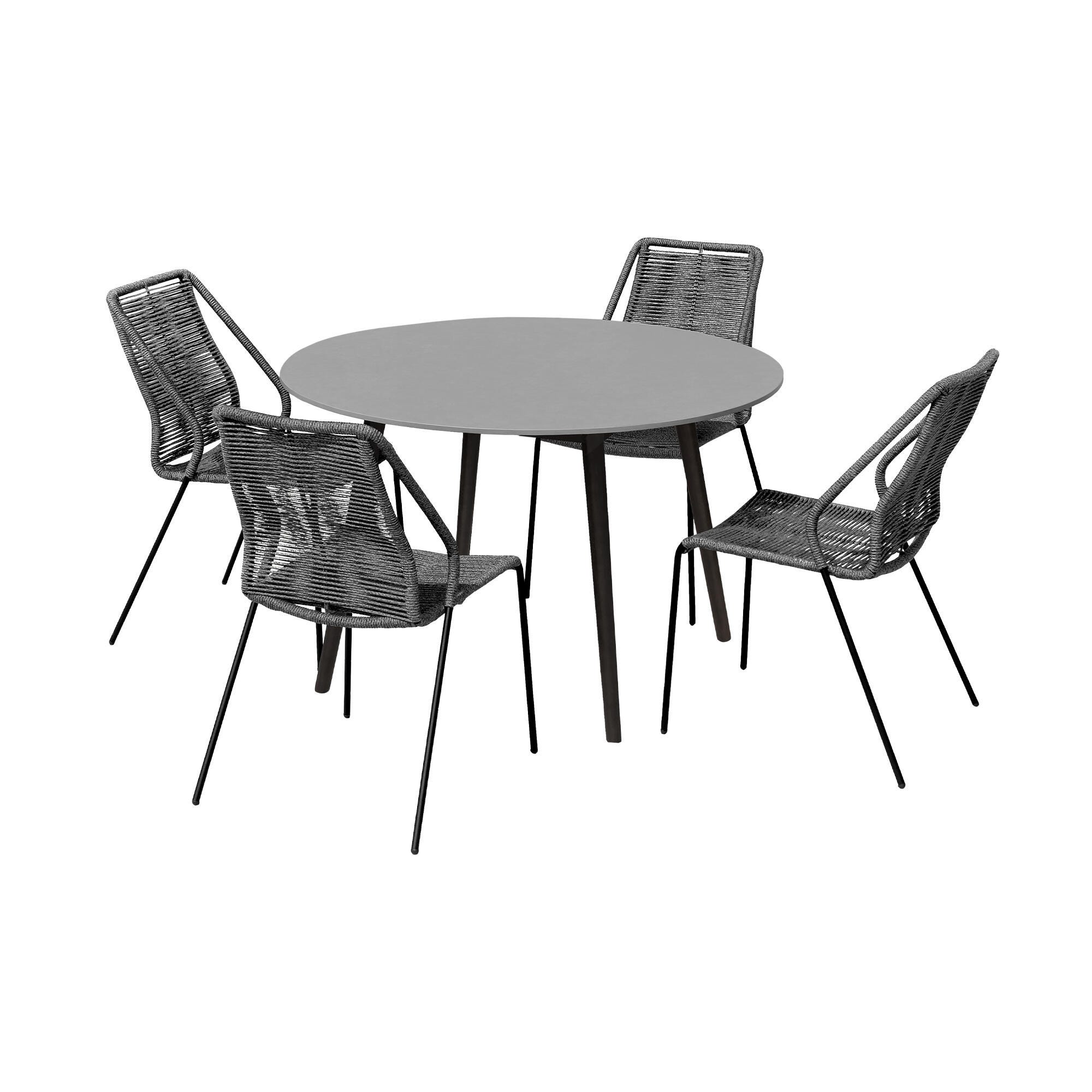 Armen Living Kylie Outdoor Dining Table and 4 Chairs, Gray, large