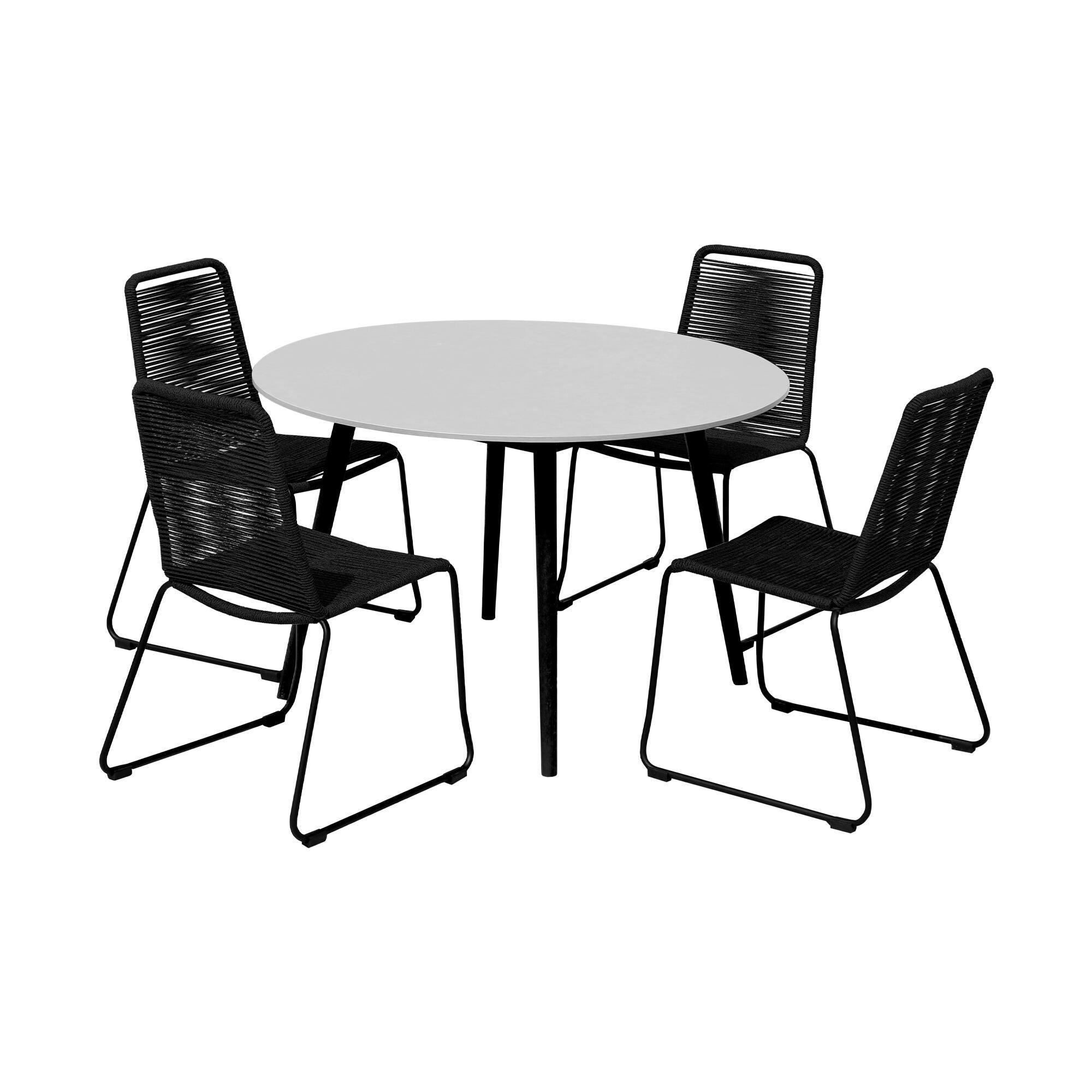 Armen Living Shasta Outdoor Dining Table and 4 Chairs, Black, large