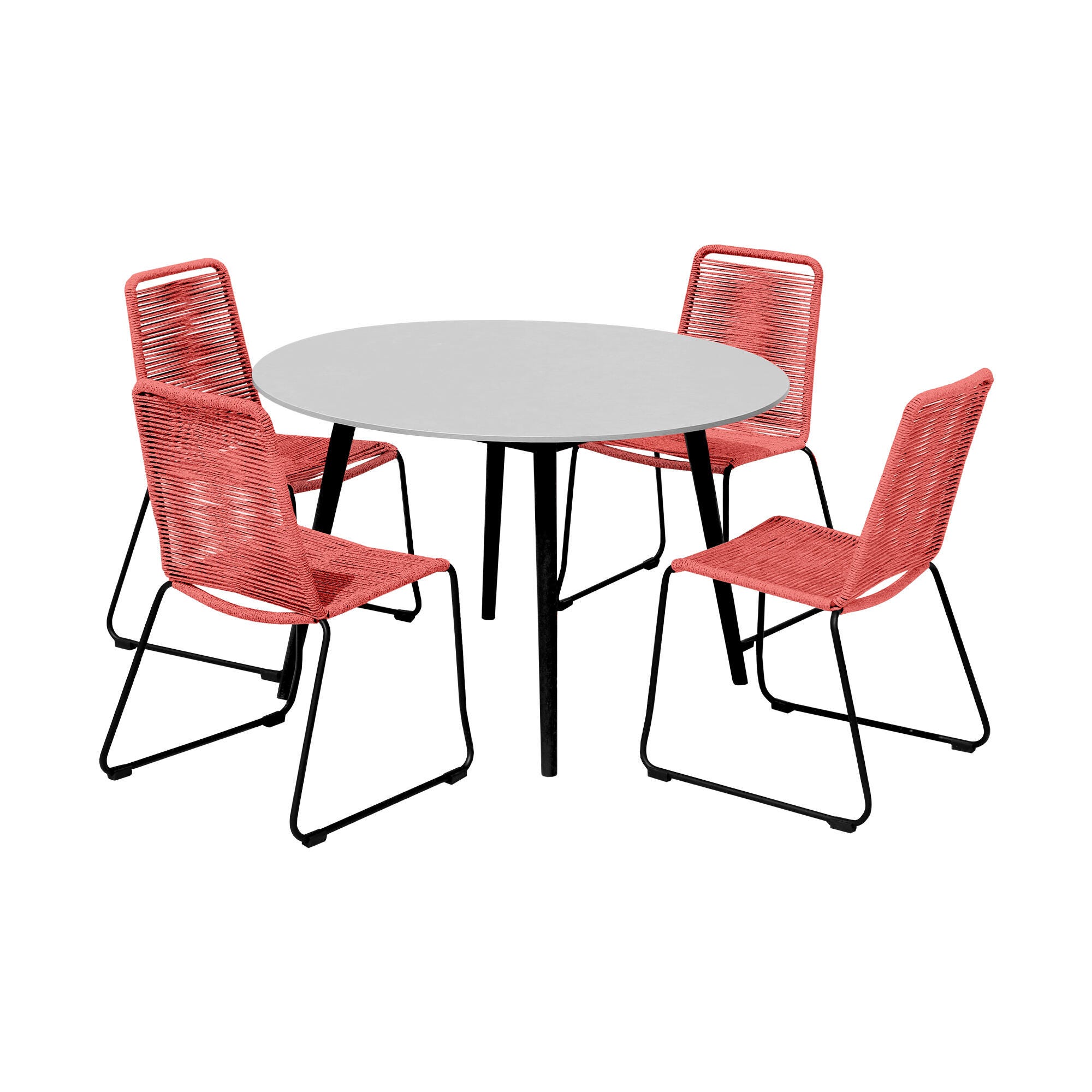 Armen Living Shasta Outdoor Dining Table and 4 Chairs, Brick Red, large
