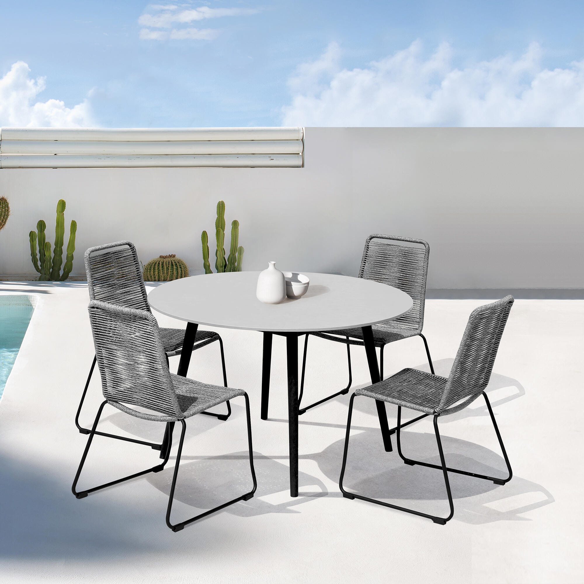 Armen Living Shasta Outdoor Dining Table and 4 Chairs, Gray, rollover