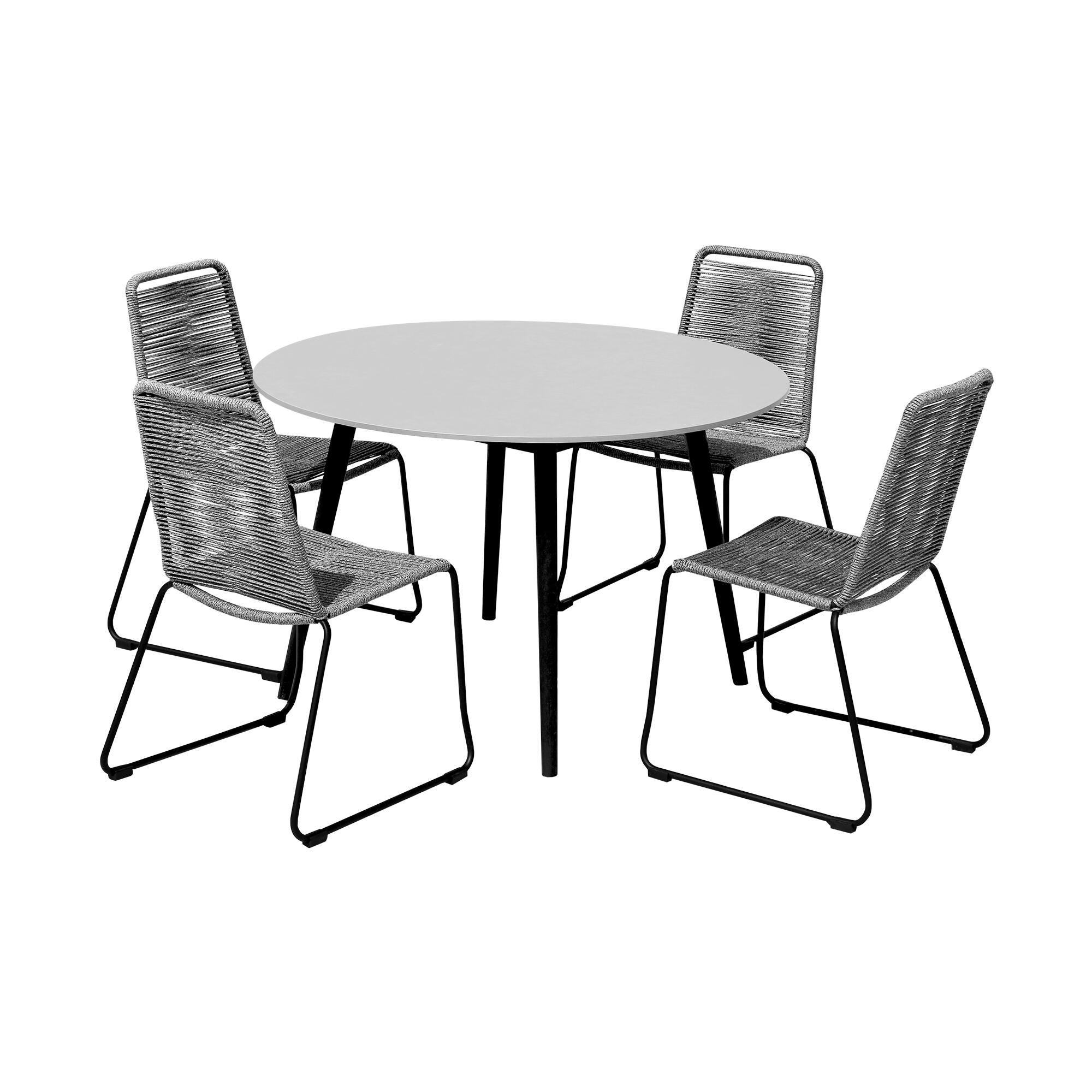 Armen Living Shasta Outdoor Dining Table and 4 Chairs, Gray, large